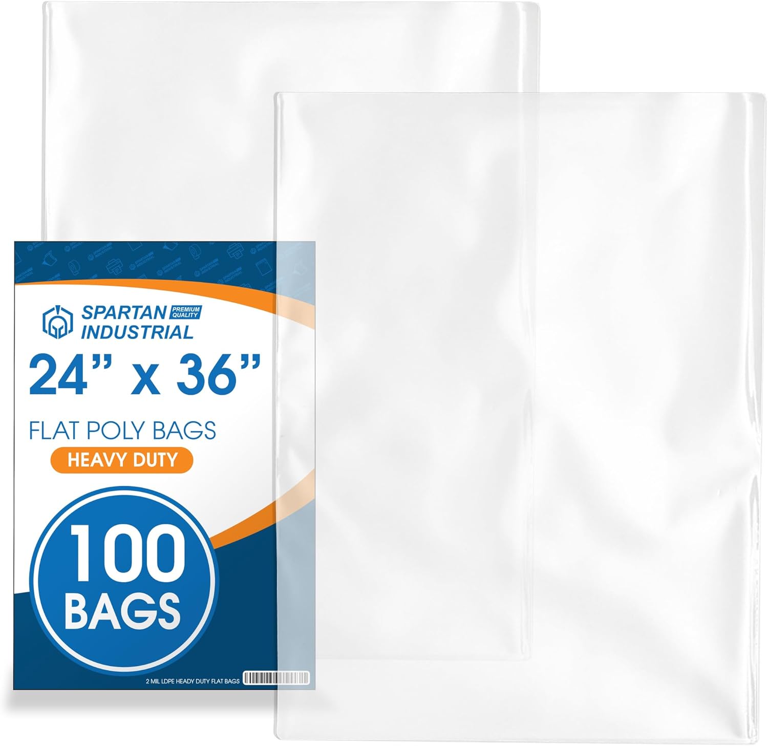 Spartan Industrial – Bolsas de plástico transparente de 24 pulgadas x 36 pulgadas (100 unidades) de 2 mil, resistentes y planas de extremo abierto,