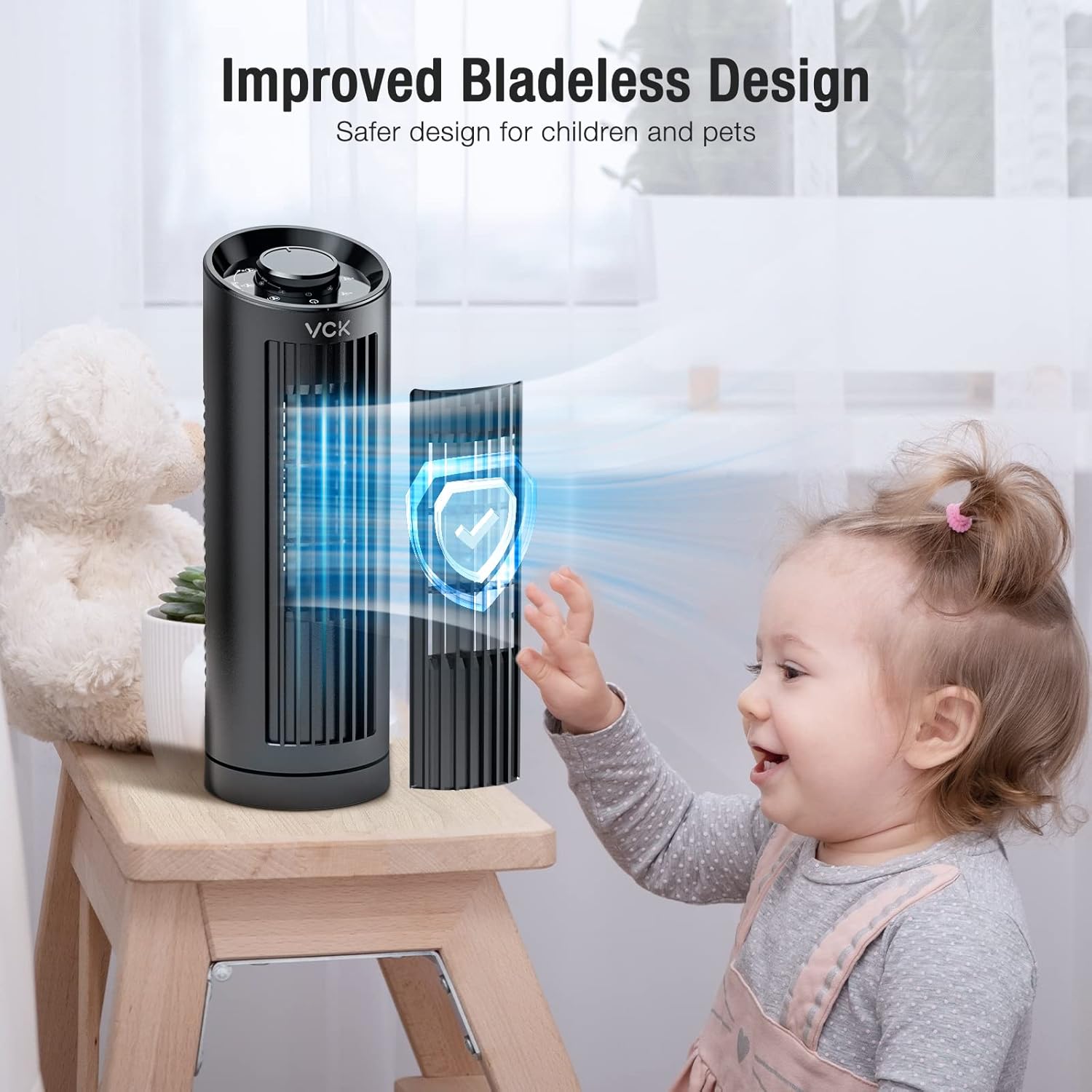VCK Ventilador de torre, ventilador oscilante de 80 con 3 velocidades, enfriamiento rápido, funcionamiento silencioso, ventilador de escritorio