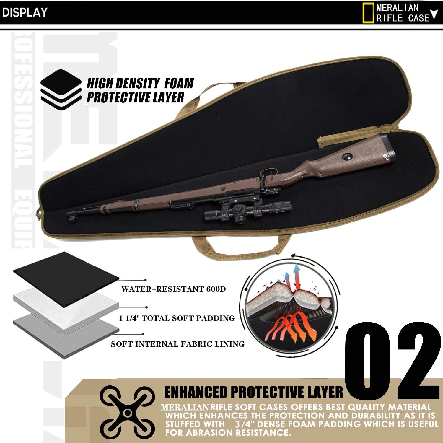 Funda para rifle de 444852 pulgadas, resistente al agua, con bolsillo con cremallera para rifles con alcance.