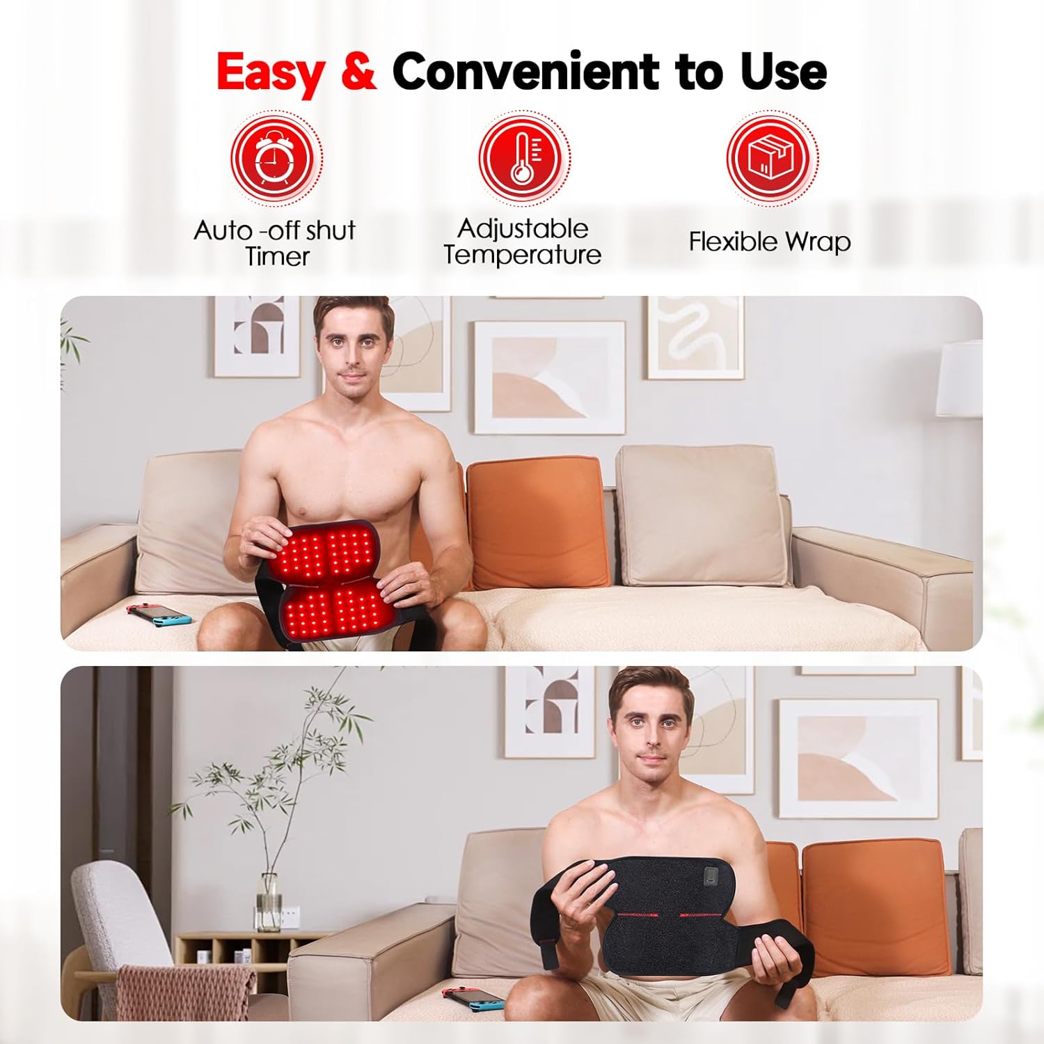 Red Light Therapy for Knee, Infrared Light Therapy Belt with 660nm Red Light and 850nm Red and Infrared Light Therapy Wrap Belt for Joint Pain Relief