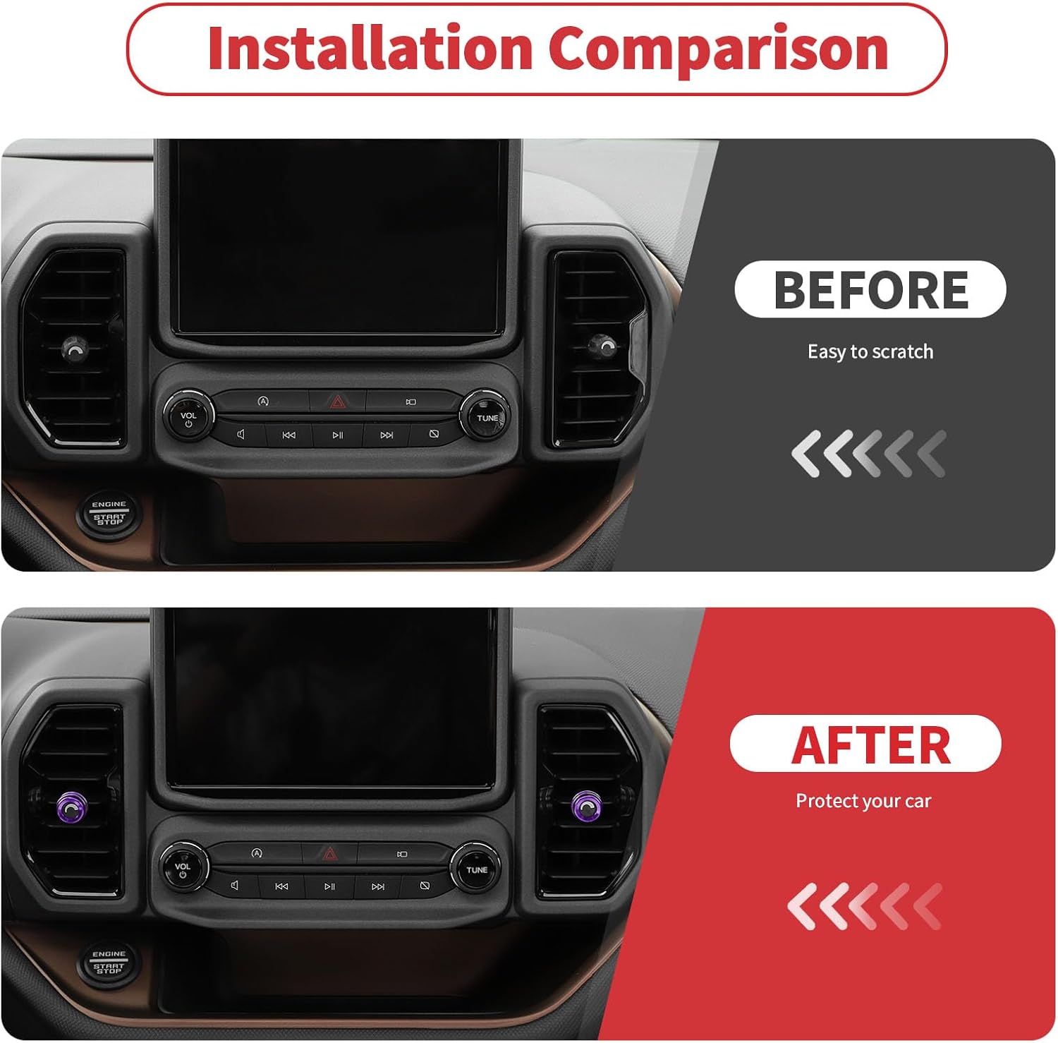 Linskip Fundas de aluminio para perilla de ventilación compatibles con Ford Bronco Sport 2021 2022 2023 2024, kit de molduras de perilla de