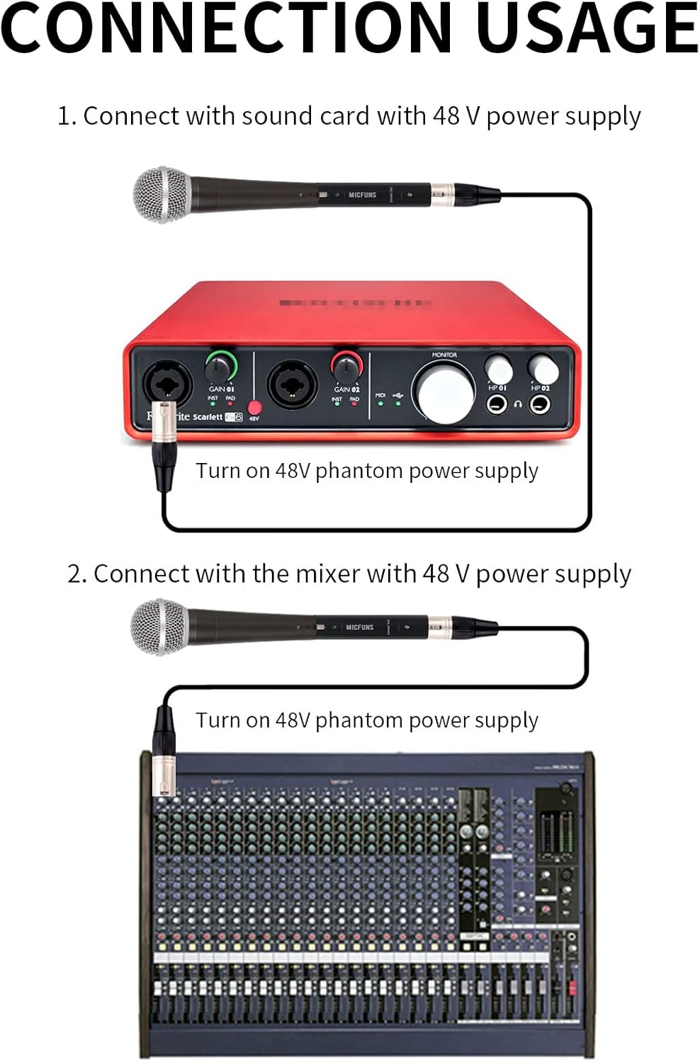 Micfuns Preámbulo de micrófono en línea M1, preamplificador de amplificador de micrófono con ganancia de 28 dB para micrófonos de cinta dinámicos y