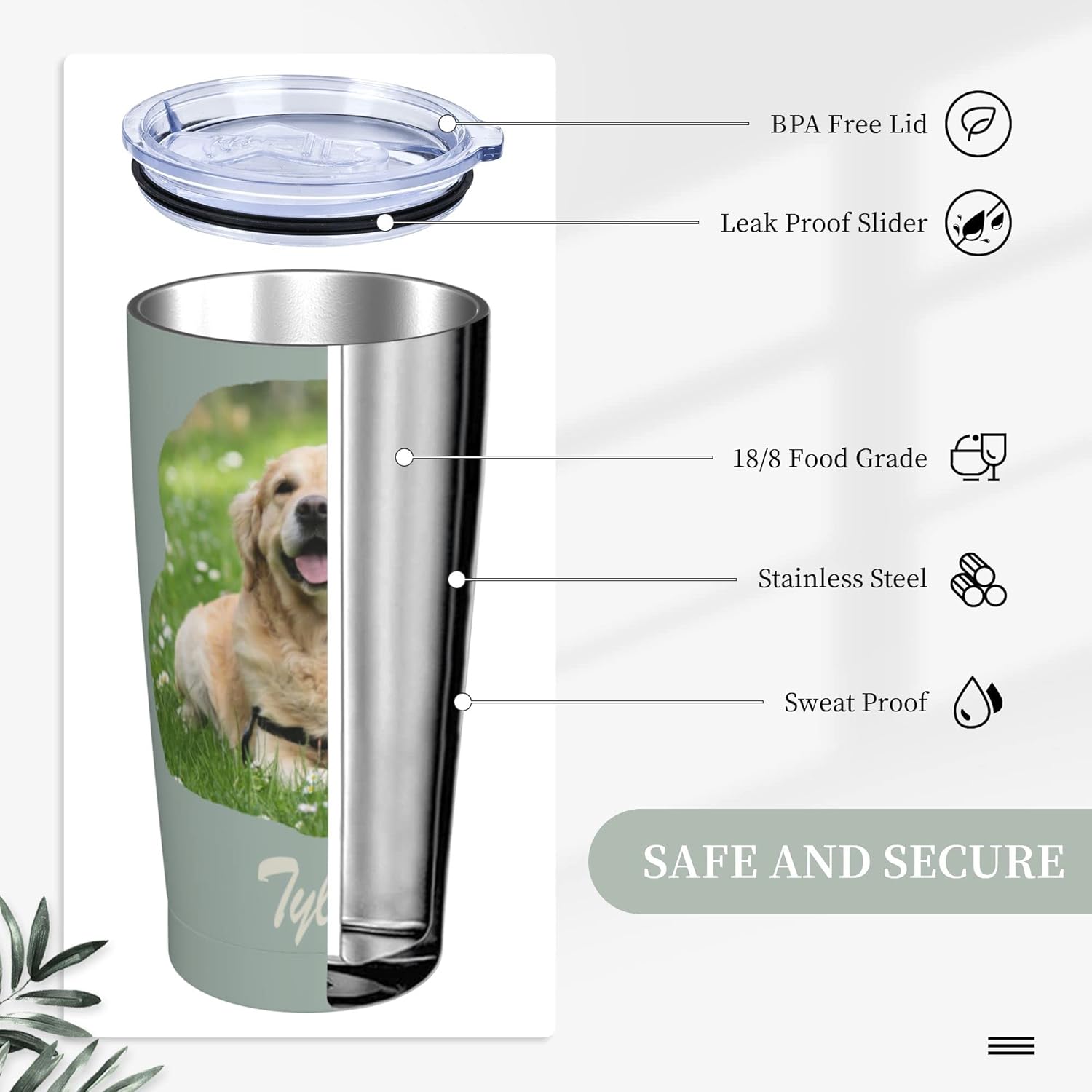 Vaso personalizado para mascotas, vaso personalizado de 20 onzas con foto y nombre de mascota, vaso personalizado para fotos de perros y gatos con