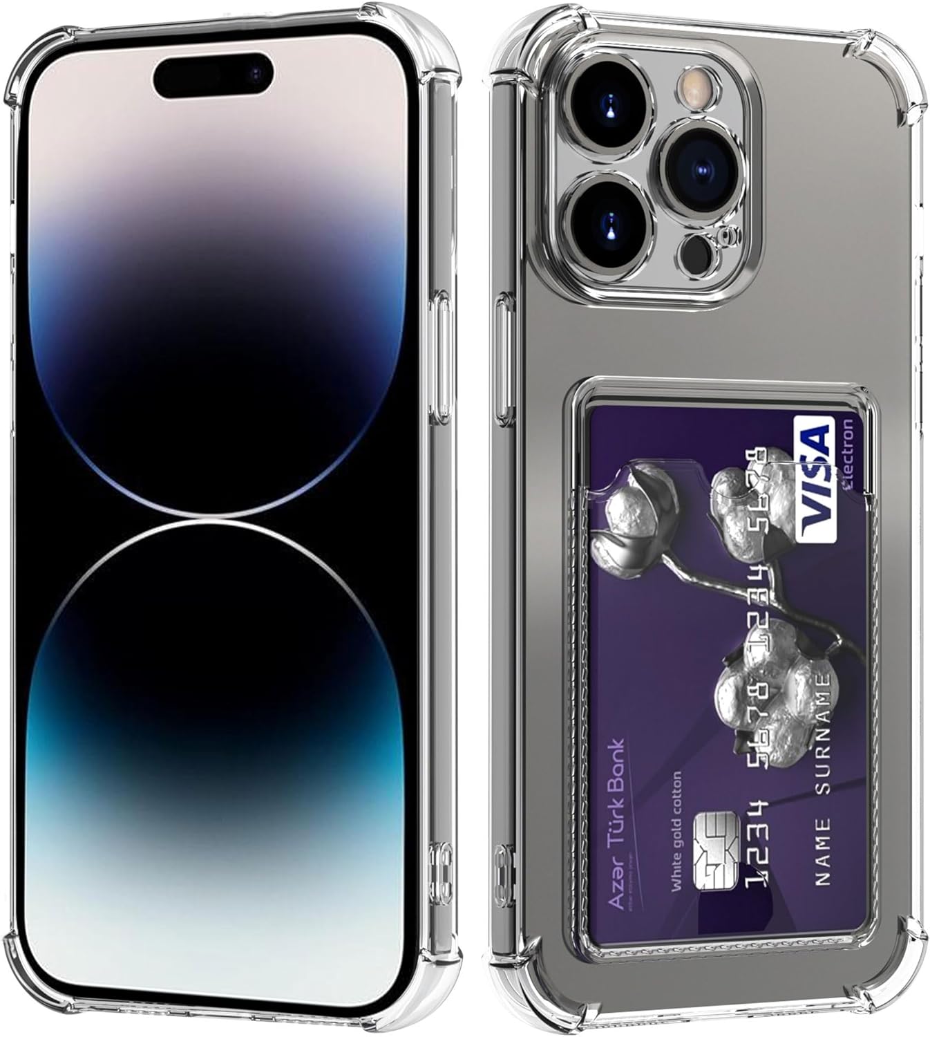 Migeec Funda para iPhone 14 Pro Max con tarjetero transparente a prueba de golpes