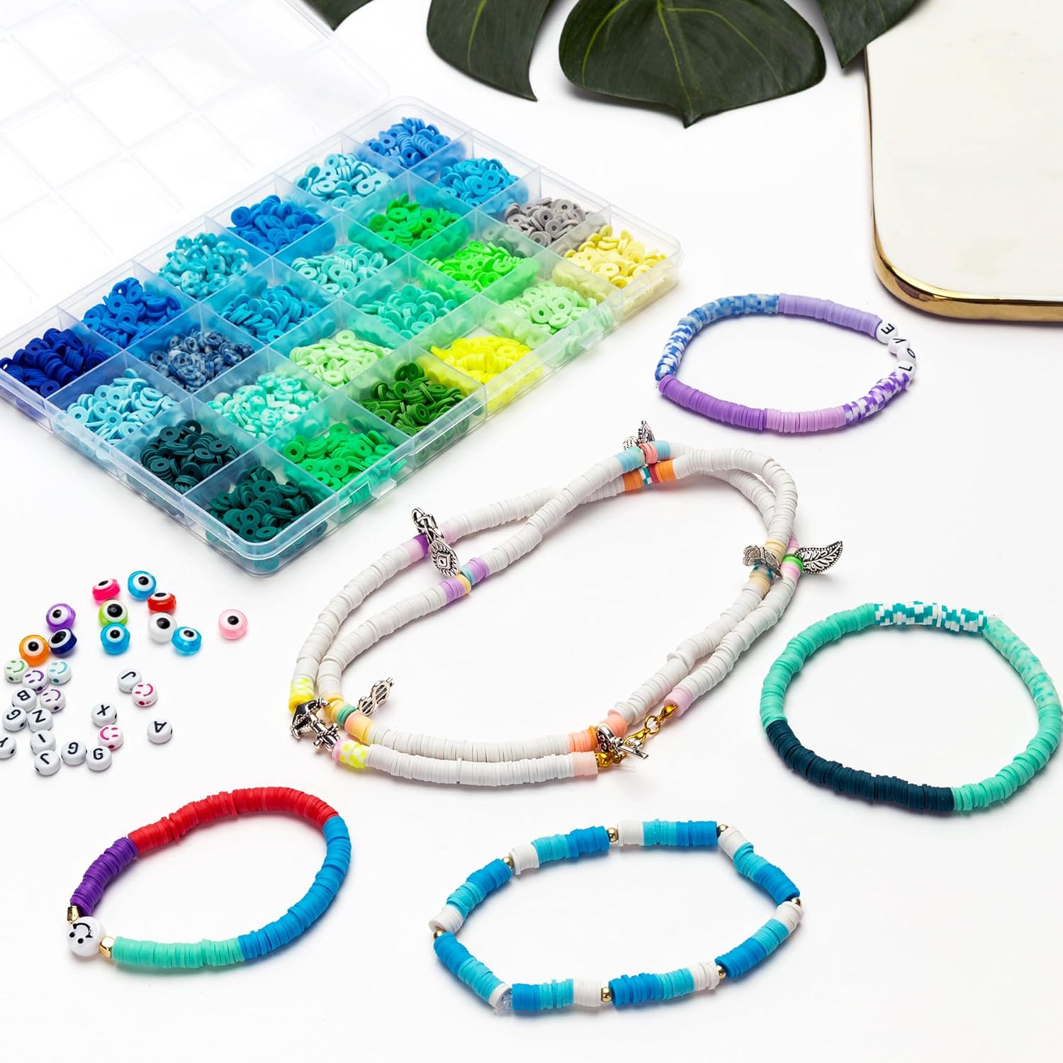 10800 unidades, cuentas de arcilla de 108 colores para hacer pulseras, kit de fabricación de pulseras para hacer joyas, cuentas planas y redondas de