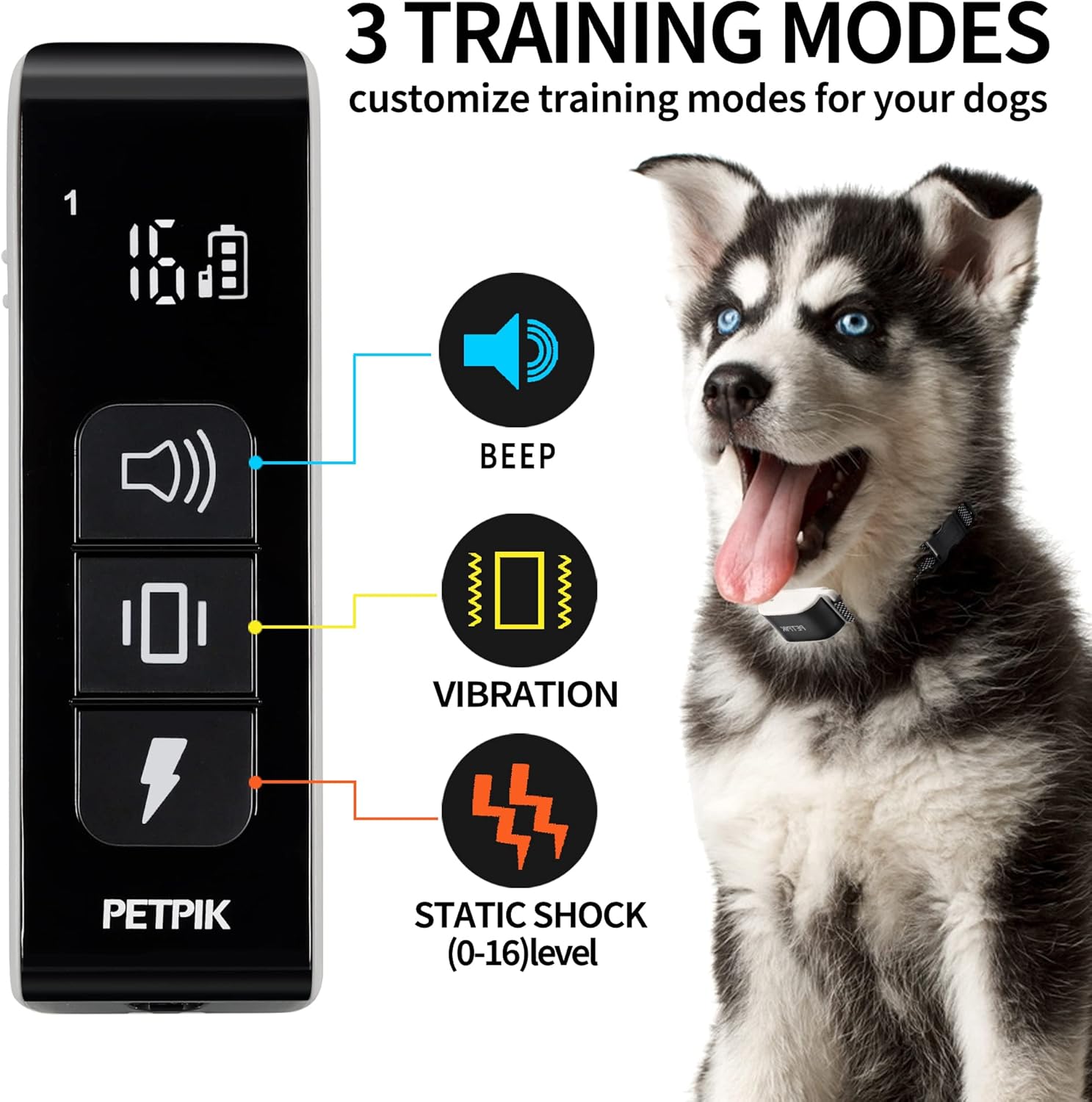 Collar de entrenamiento para perros, largo alcance remoto y 3 modos pitido, vibración, golpes, collar de choque recargable impermeable para perros