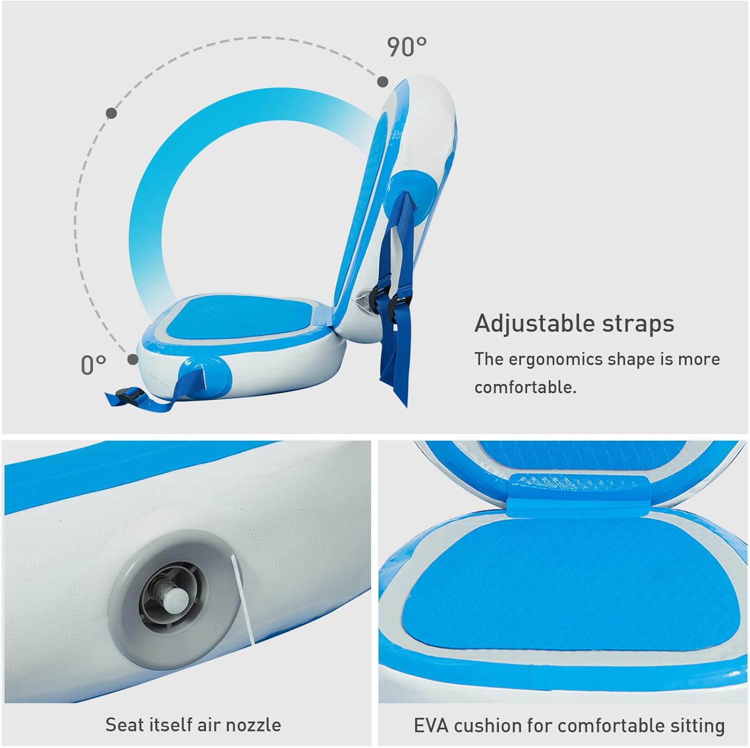 Huskfirm Asiento de kayak, asiento acolchado universal, cómodo, inflable desmontable, asiento de SUP ajustable para kayaks, botes de remos, barcos