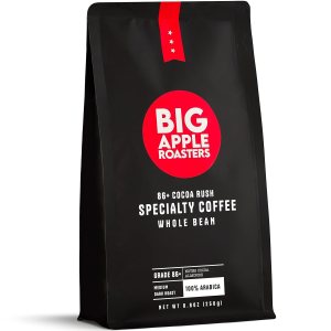 Big Apple Roasters 86+ Cocoa Rush Specialty Coffee Café bajo en ácido Grano entero Café brasileño Tostado medio ligero Peso neto 8.8 onzas Big Apple Roasters 86+ Cocoa Rush Specialty Coffee Café bajo en ácido Grano entero Café brasileño Tostado medio ligero Peso neto 8.8 onzas