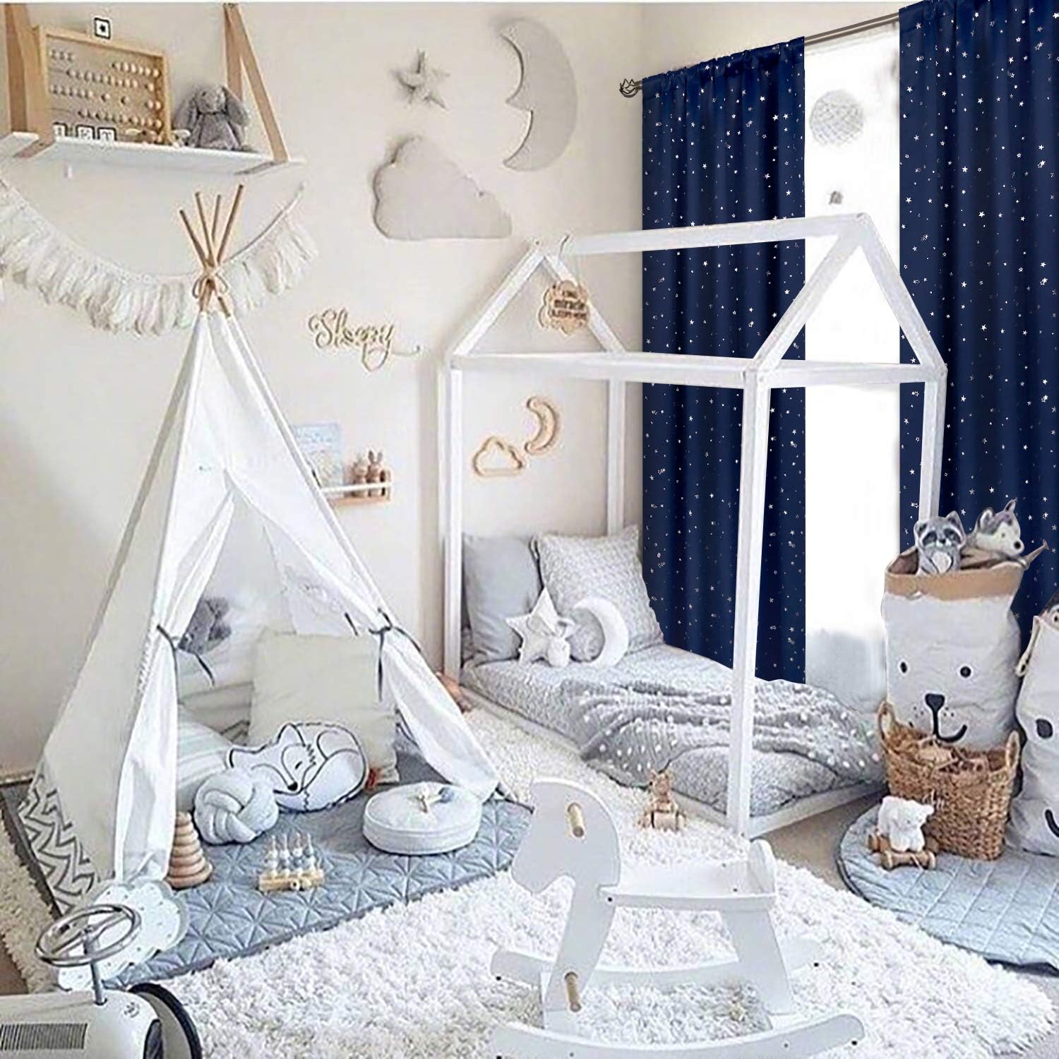 BGment – Cortinas opacas rosas de 84 pulgadas de largo para niños, cortinas térmicas para oscurecer la habitación, con estampado de estrellas