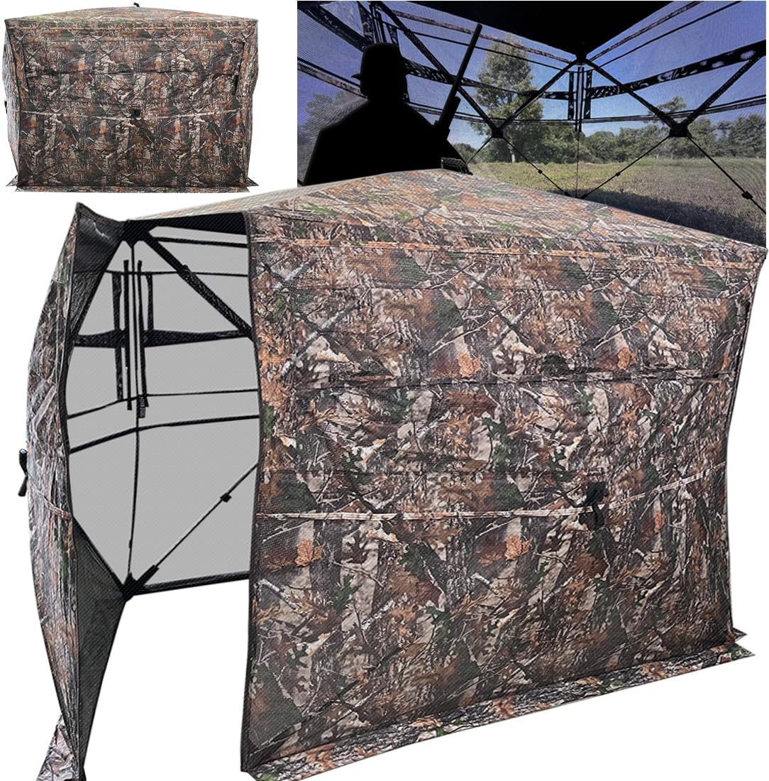 CROSS MARS Puerta abierta completa 2-3 personas 360 grados ver a través del suelo caza ciega camuflaje pop up pato pavo ciervo caza persianas tienda