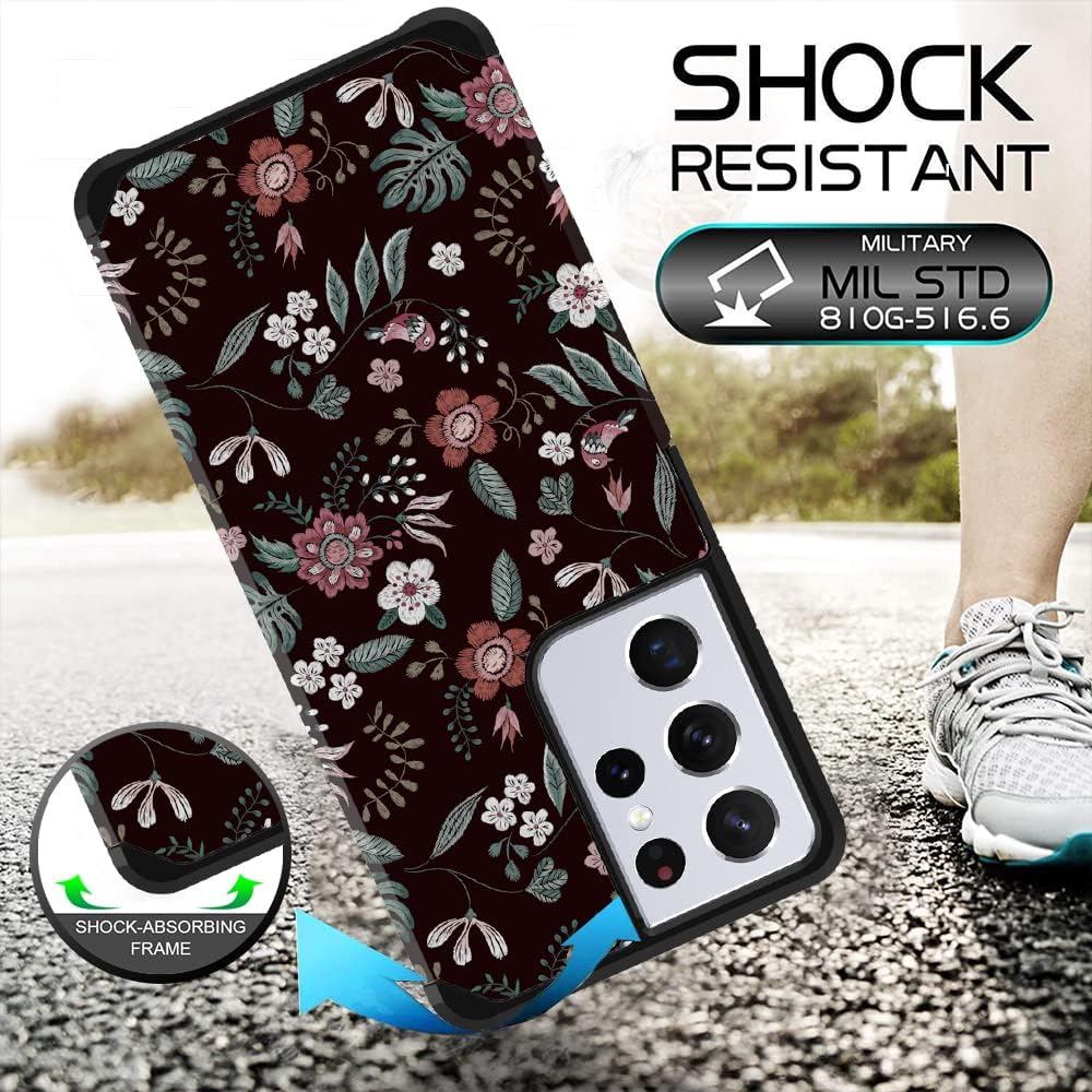Funda para Samsung Galaxy S21 Ultra con diseño floral, funda para teléfono ShinyMax Galaxy S21 Ultra, funda híbrida de doble capa blindada