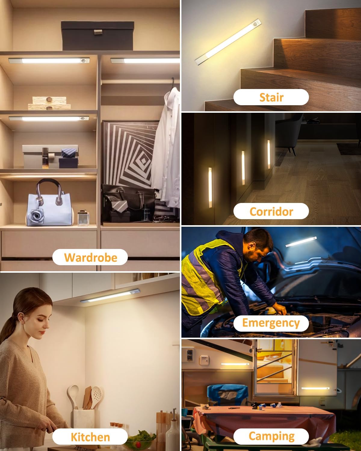 Luces para debajo del gabinete, 138 luces LED desmontables con sensor de movimiento con sensor de movimiento, iluminación inalámbrica recargable