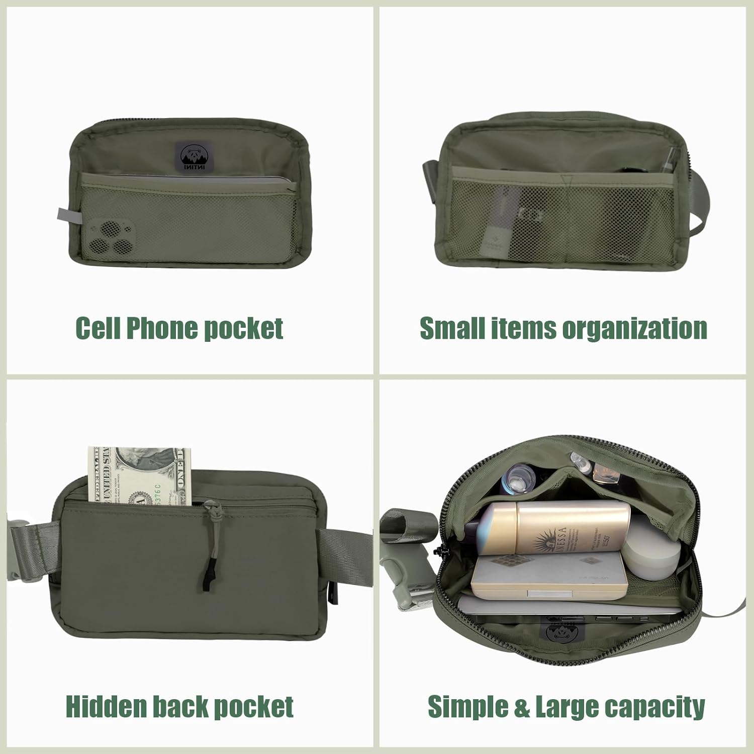 Riñonera para mujeres y hombres, bolsa cruzada para la cintura, para viajes, correr, senderismo, entrenamiento, S – verde oliva, Bolso bandolera Mini