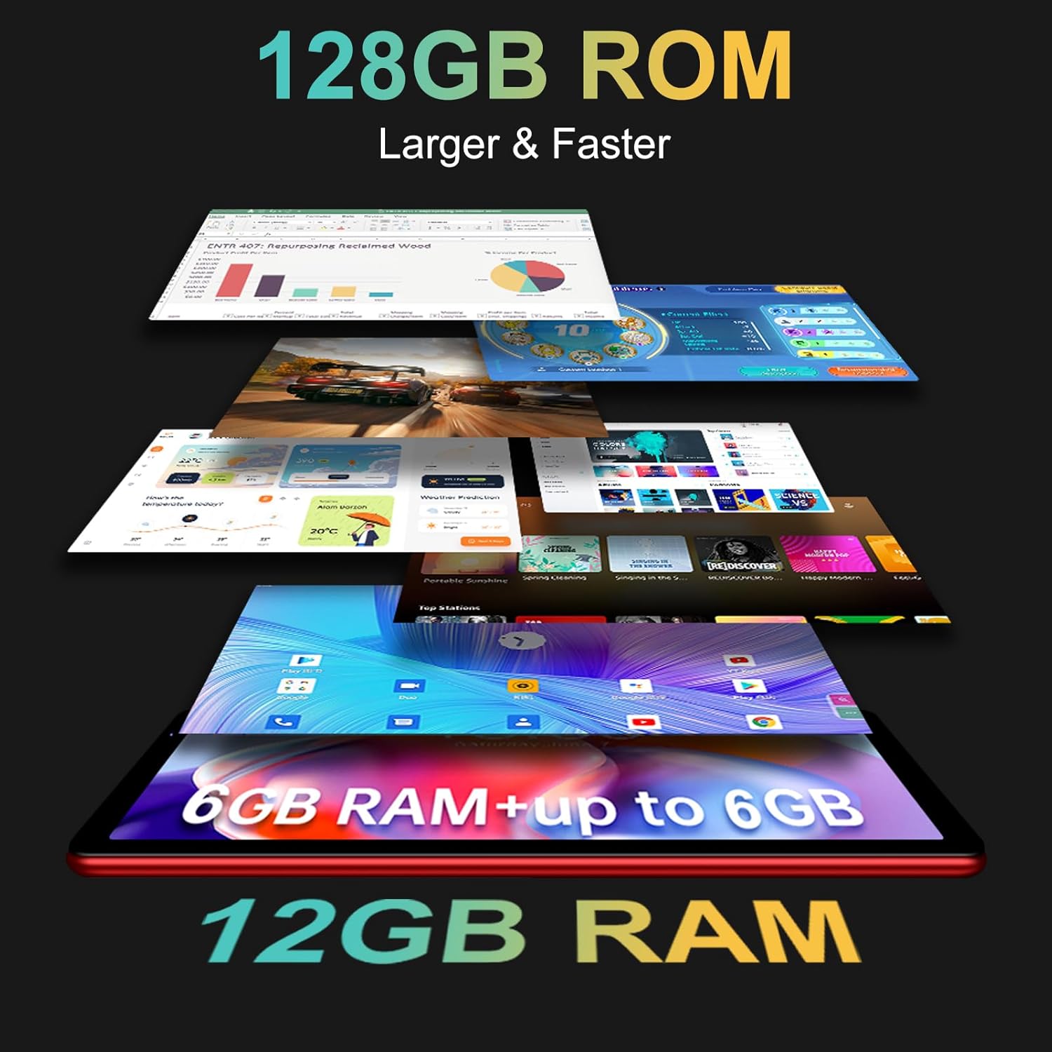 YESTEL Tablet Android 13 de 10.1 pulgadas con procesador Octa-Core, 12 GB de RAM+128 GB de ROM (ampliar a 1 TB), pantalla IPS HD, WiFi, Bluetooth,