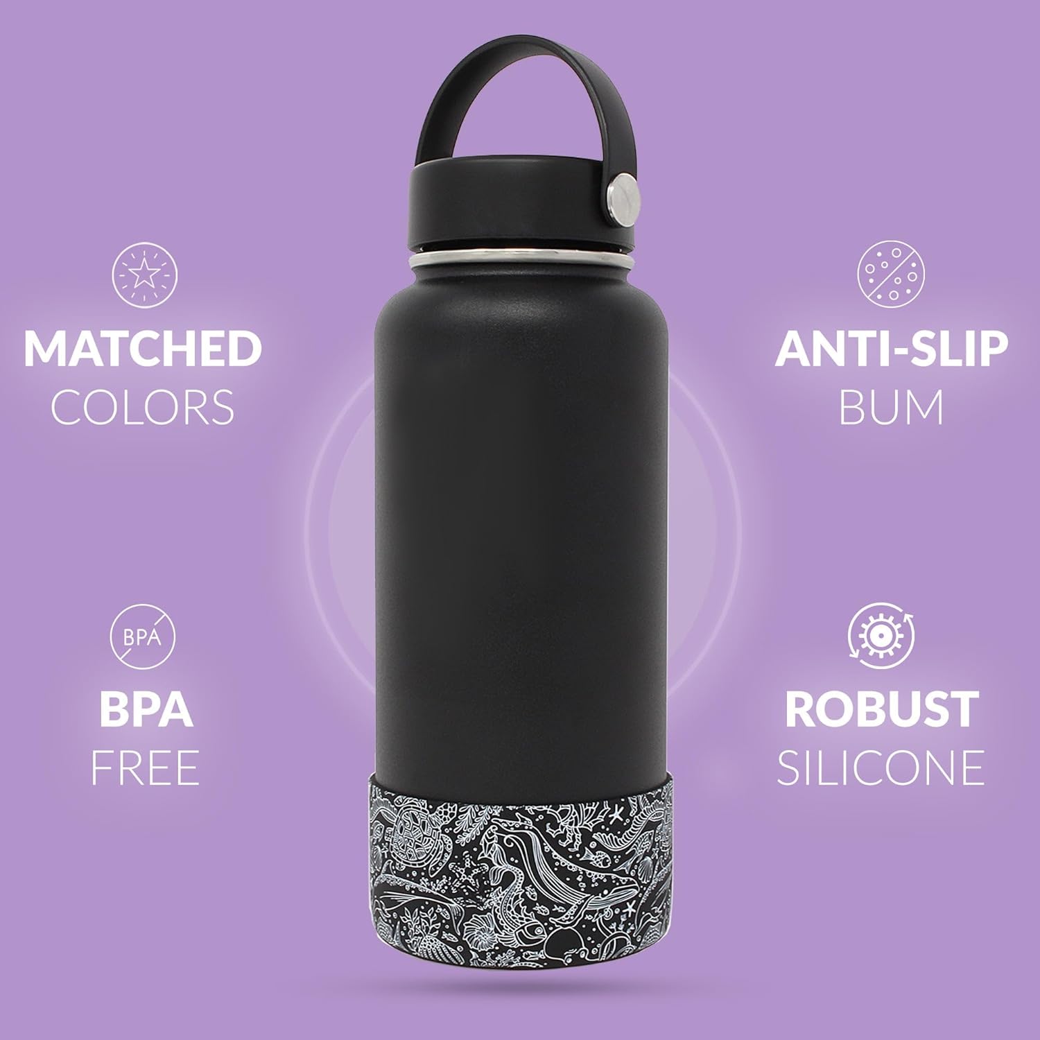 REUZBL Funda protectora de silicona para botella Owala FreeSip de 40 onzas, Hydro Flask de 32 a 40 onzas, Iron Flask, Takeya, Thermoflask, y