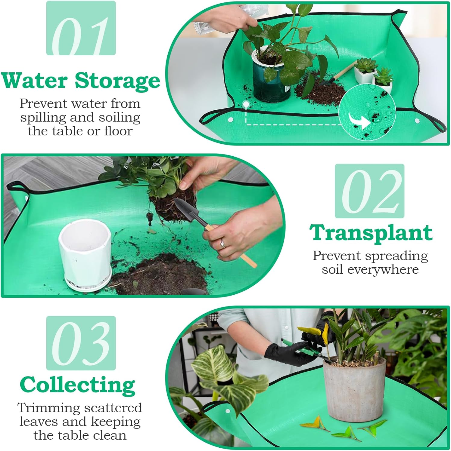 Tapete de trasplante para plantas de interior, tapete grande de 39 pulgadas y tapete de plantación pequeño de 26 pulgadas con accesorios para