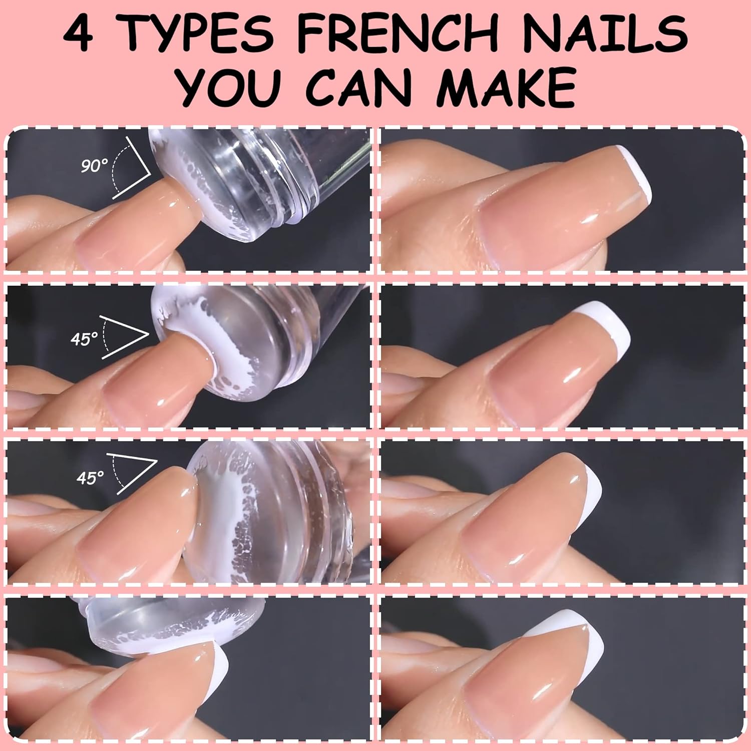 YUNAI Sello de uñas de punta francesa con raspadores  Kit de sello de uñas suave transparente de gelatina de silicona con 2 cabezales de reemplazo,