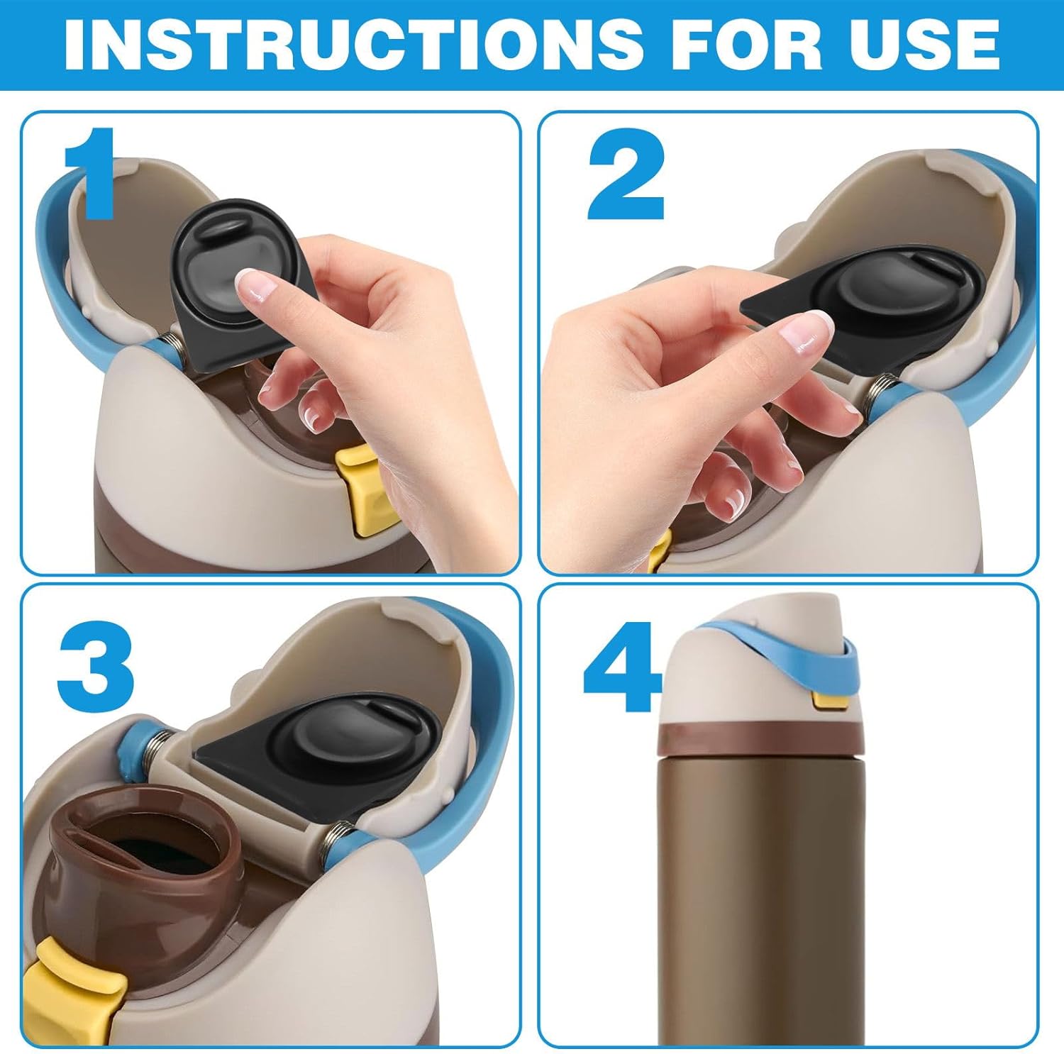4 tapones de tapa de repuesto Owala FreeSip de 24 onzas, 32 onzas, junta de botella de agua, tapa superior de repuesto compatible con botella de