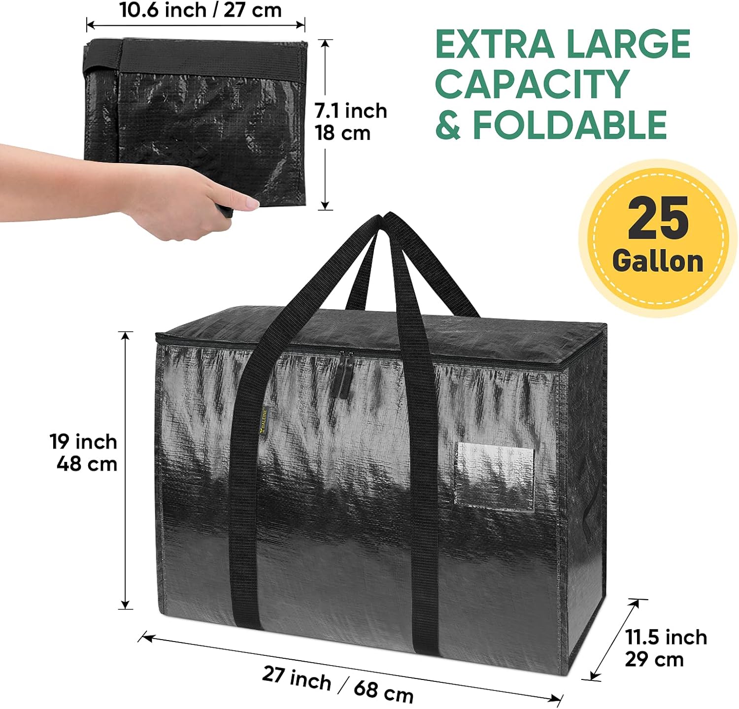 BALEINE Bolsas de mudanza de 25 galones con asas reforzadas, bolsa de almacenamiento resistente debajo de la cama para cajas de mudanza, ropa,