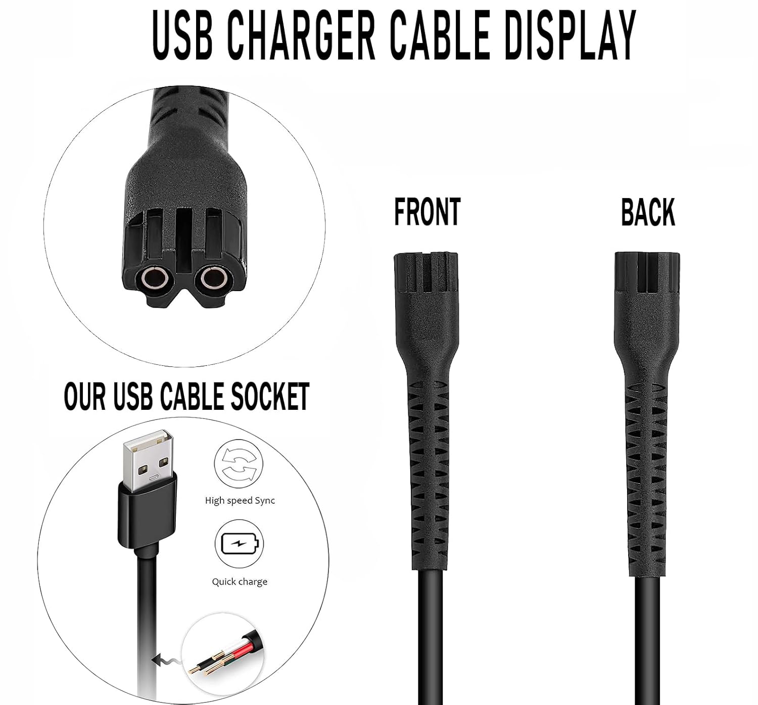 Cable de carga USB para Wahl Magic Clip Senior Sterling-4 Detailer Litio-Ion Pro Clippers, cable de carga de repuesto compatible con Wahl 8164