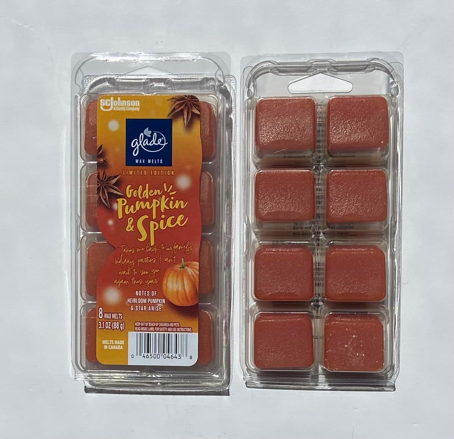 Glade Golden Pumpkin & Spice Wax Melts – Paquete de 2 cubos de cera de 3.1 onzas cada uno