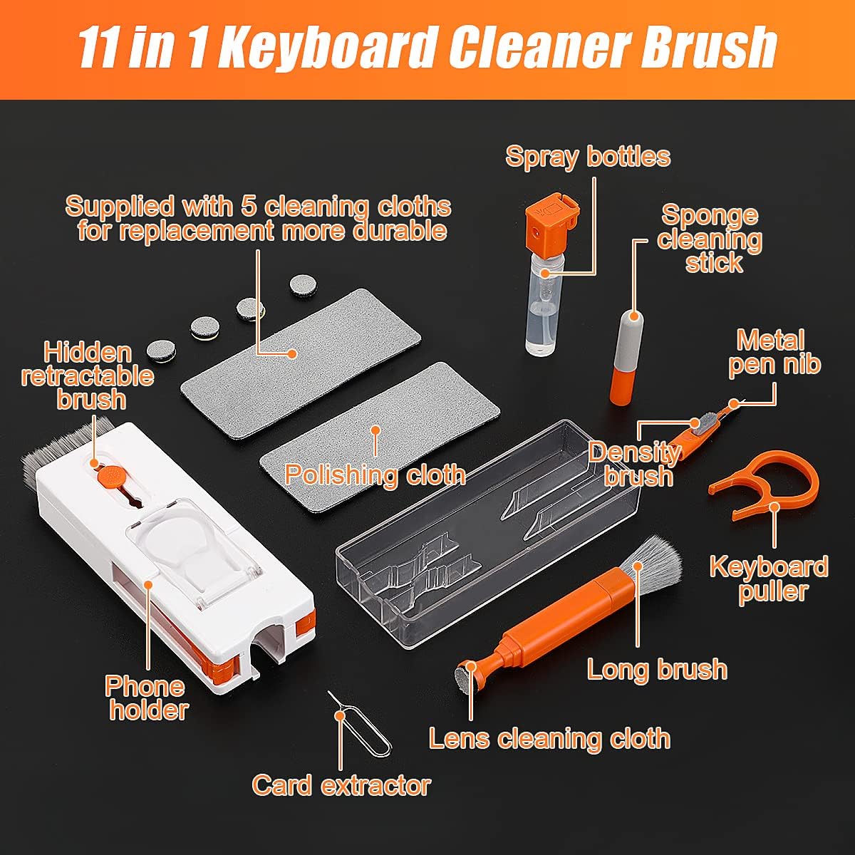 Kit limpiador de teclado para portátil 11 en 1, kit limpiador de Airpod con cepillo para lente de cámara, kit limpiador electrónico para