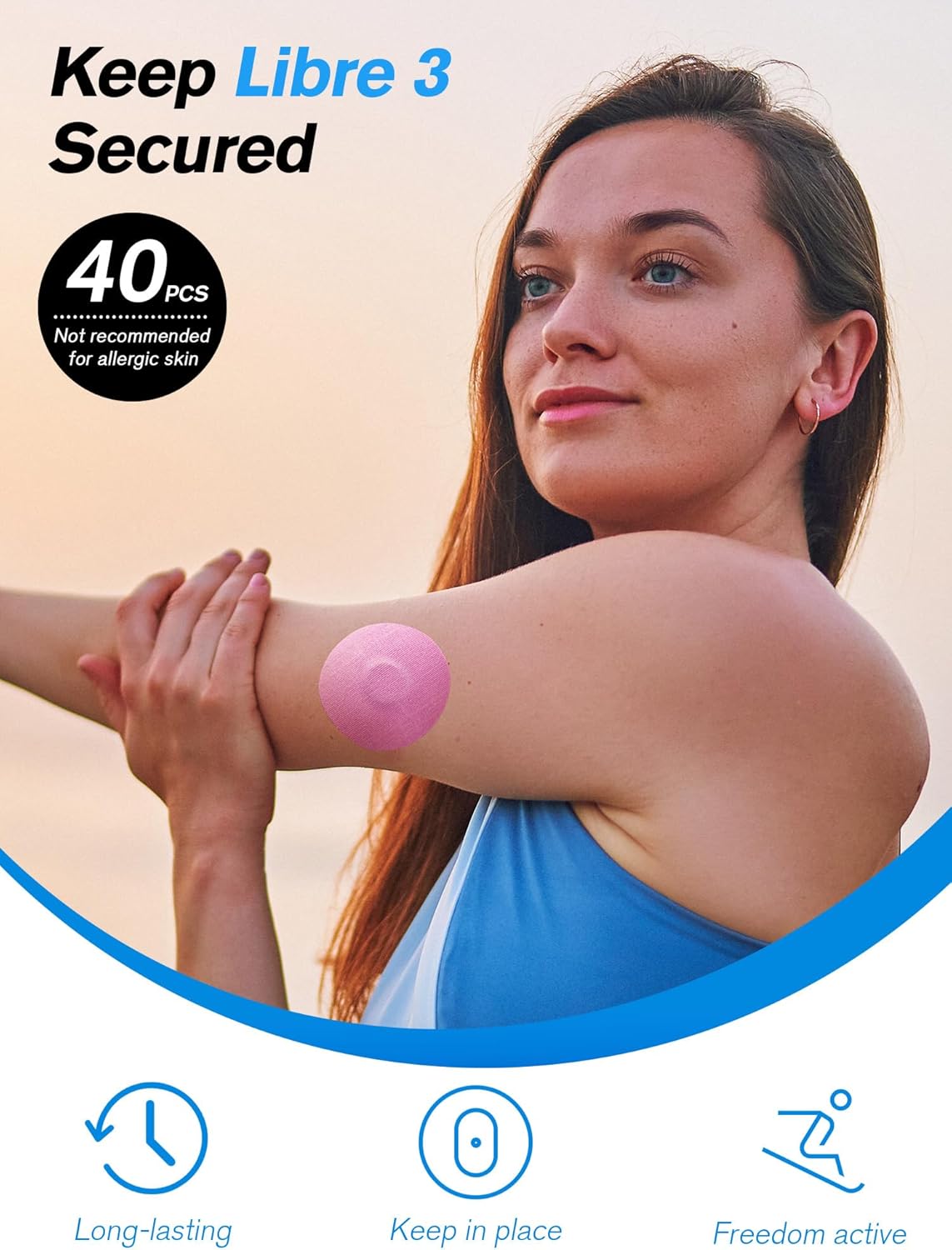 Paquete de 40 cubiertas de sensor Libre 3 impermeables, parches adhesivos para paquete trasero precortado Libre 3, cinta CGM sin pegamento en el