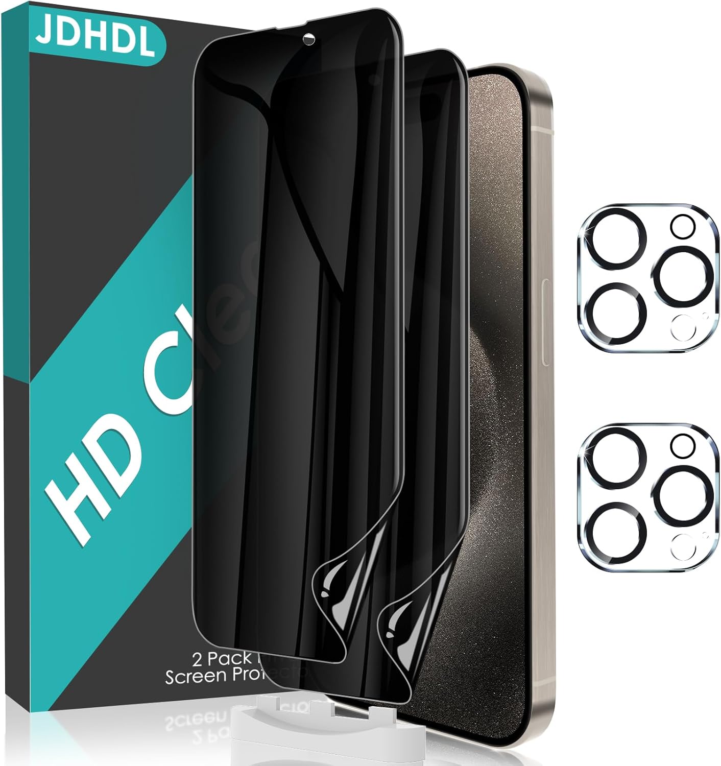 2+2 Protector de pantalla de privacidad para iPhone 15 Pro Max (no vidrio) con protector de lente de cámara de vidrio templado, anti-espía