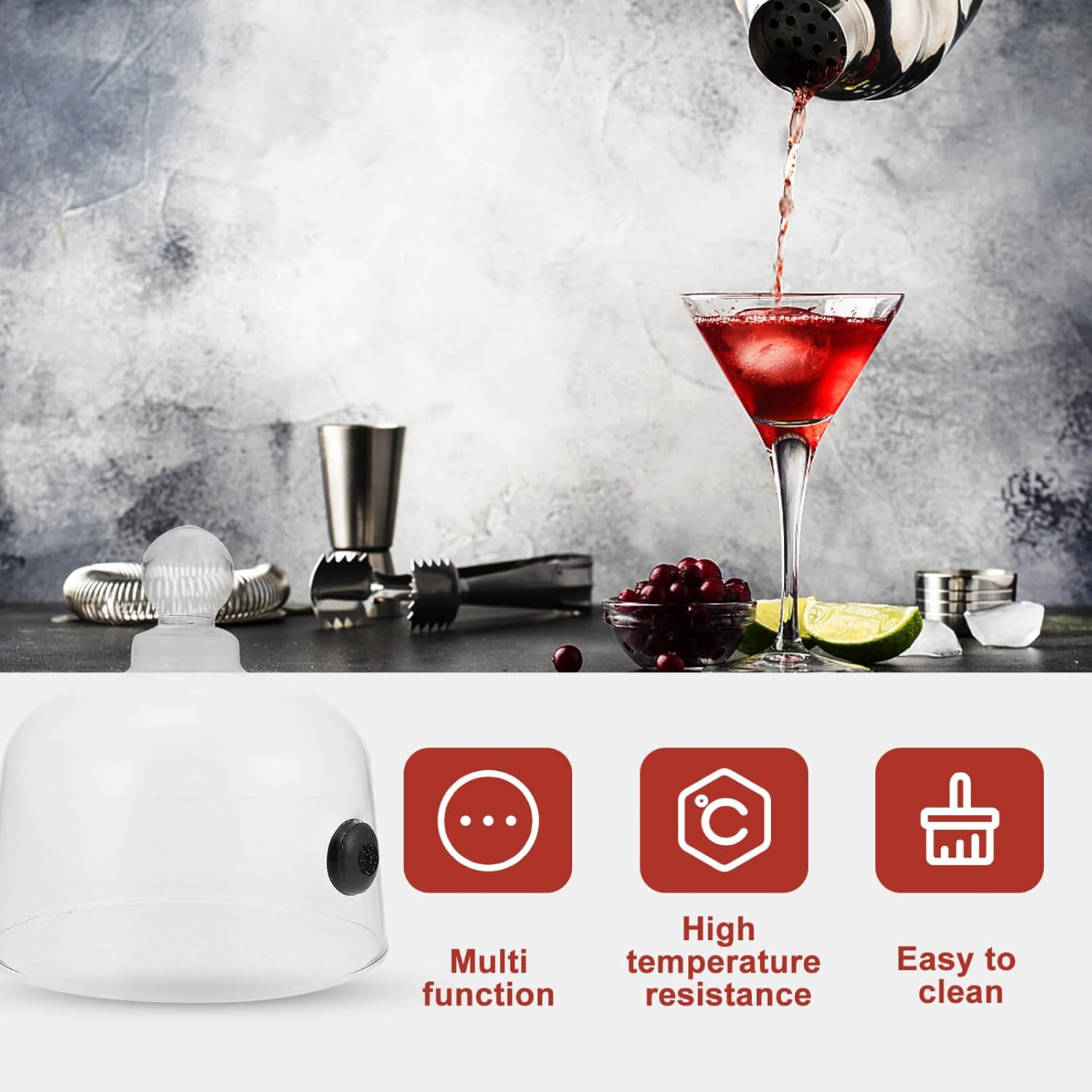 Cabilock Cubierta de cúpula para fumar, infusor de humo, campana de campana de cristal, cúpula de cocina, cubierta de alimentos para infusor de