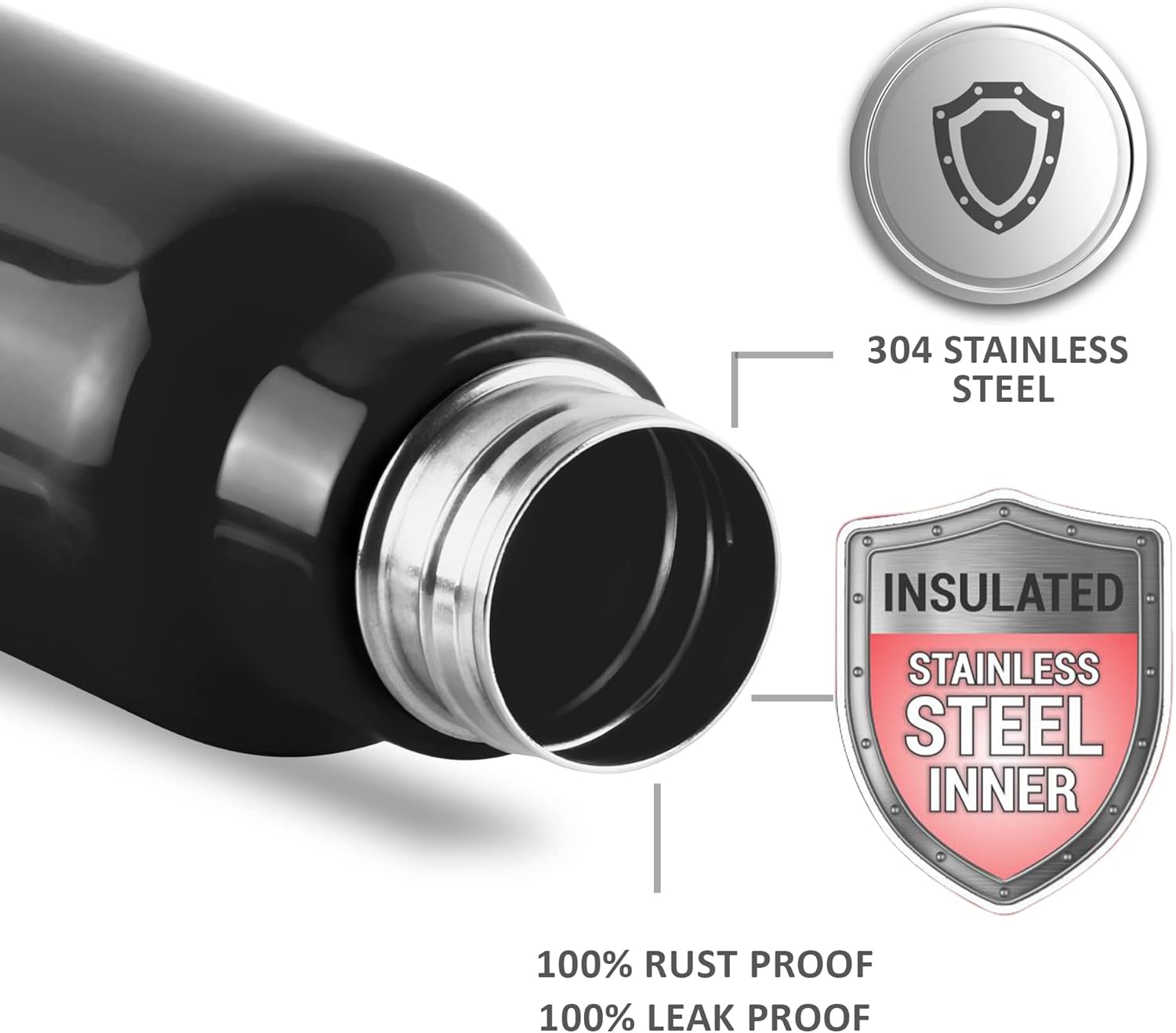 Milton Steel Fit 900 – Botella de agua interior aislada de acero inoxidable, 1 pieza, 22.1 fl oz, color negro, fácil agarre, a prueba de fugas,