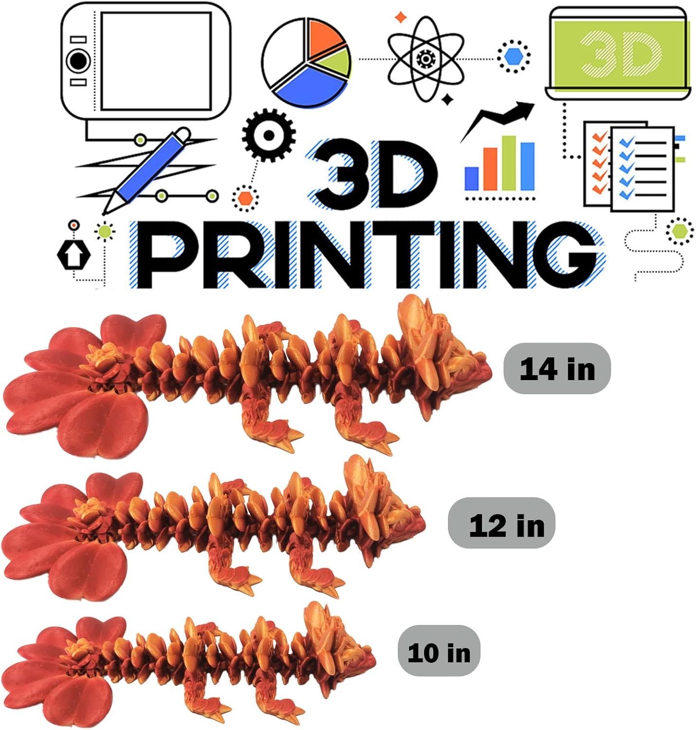 Juguetes de dragón impresos en 3D, figuras de acción de dragón articuladas con hojas de la suerte con articulaciones giratorias y flexibles, figuras