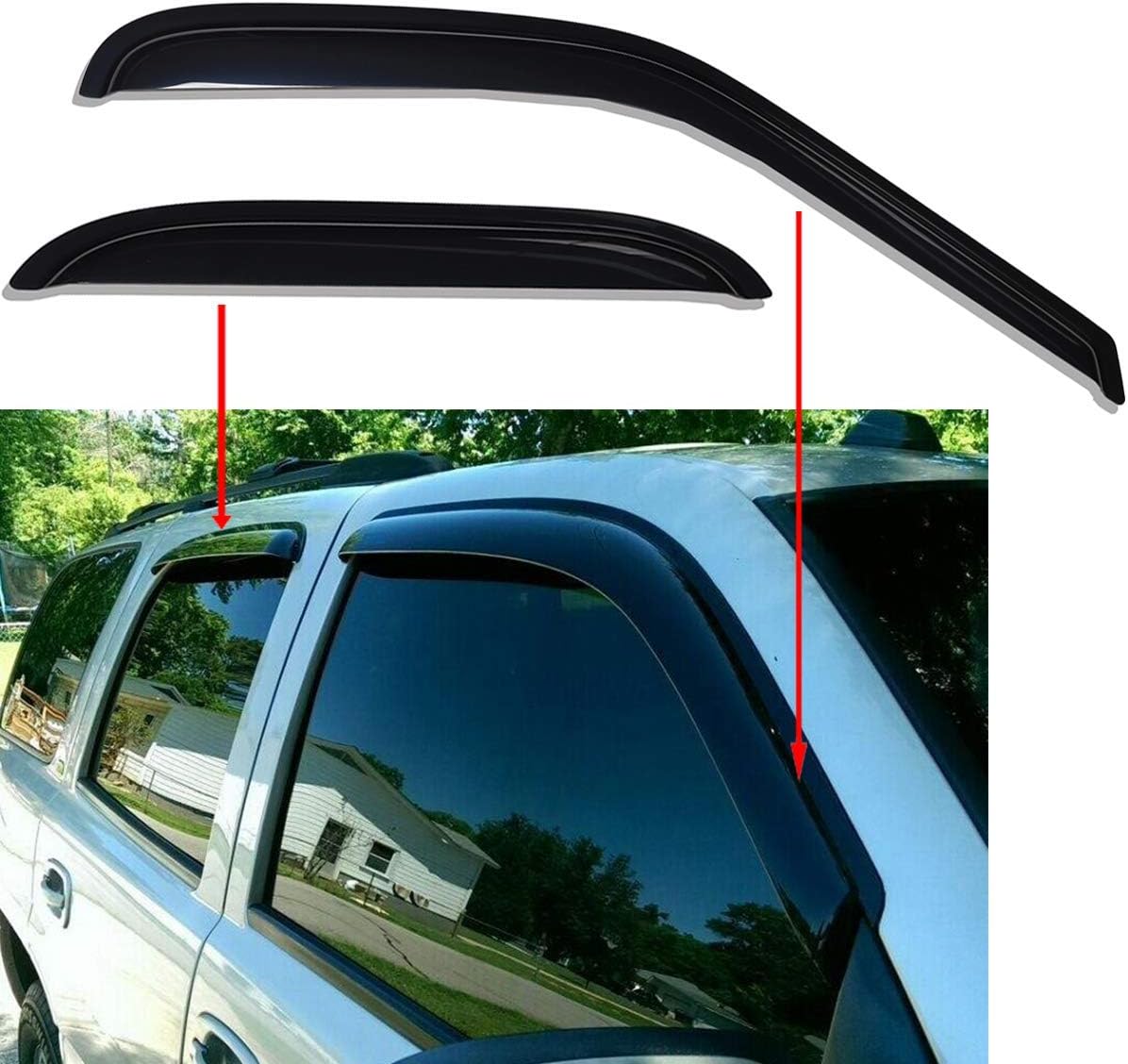 Lightronic WV94304 – Protector de lluvia para ventana lateral de montaje exterior, humo oscuro, juego de 4 piezas, se adapta a Cadillac Escalade