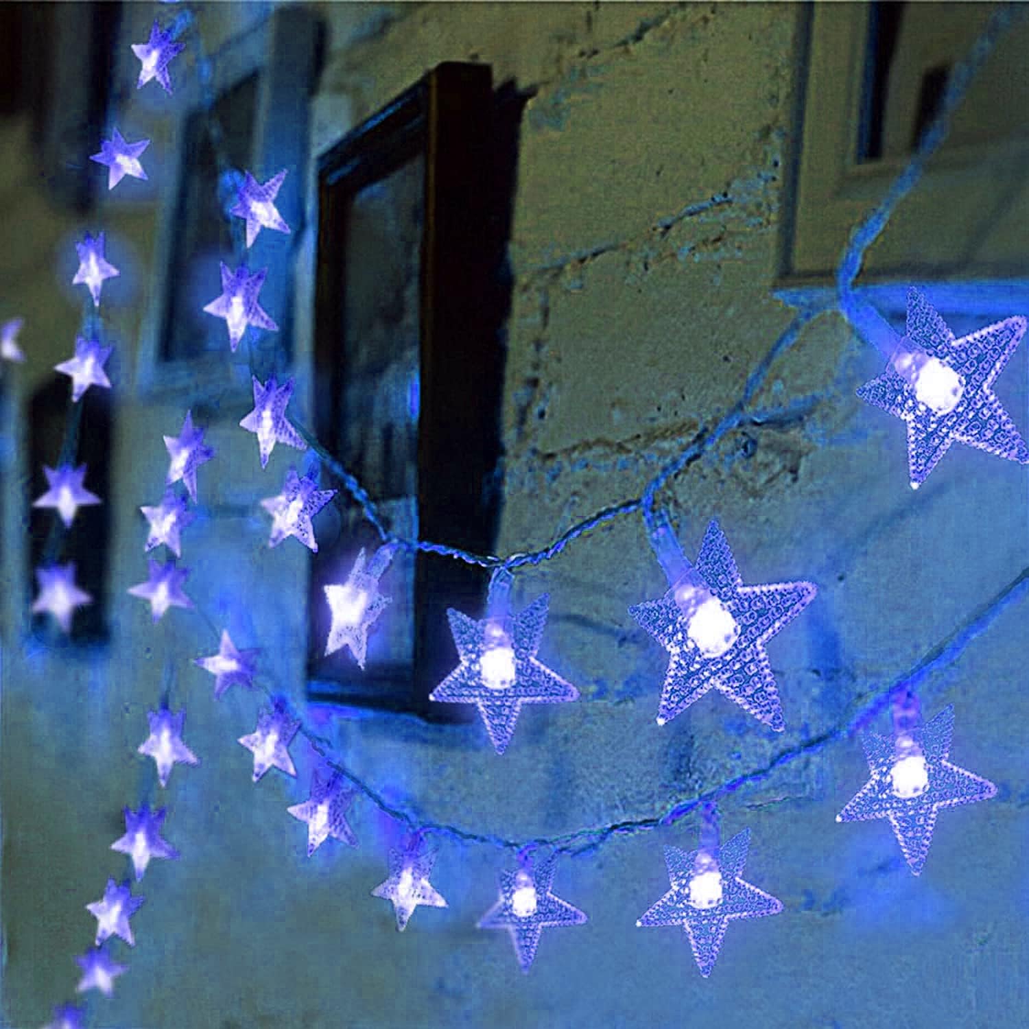 Guirnalda de luces de estrella de 15 pies, 30 luces LED, funciona con pilas, para interiores y exteriores, luces de Navidad parpadeantes, decoración