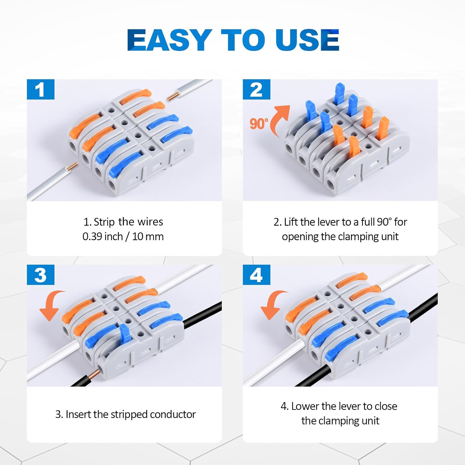 Lever Wire Connectors, HTCELLE 60-Piece Quick Connect Electrical Splicing Kit for Compact Inline Terminals – 28-12 AWG, 1 in 1 out