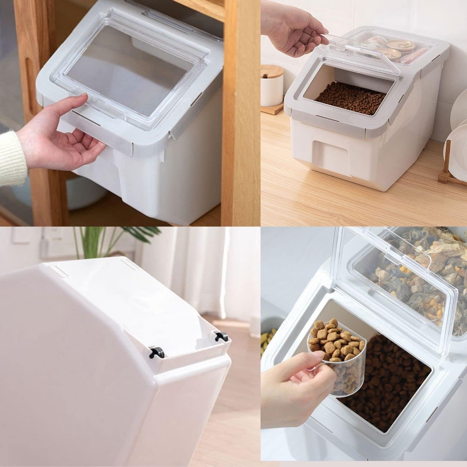 Recipiente de almacenamiento de alimentos para perros de 20 libras con cuchara, contenedor hermético grande para perros y mascotas, recipiente para