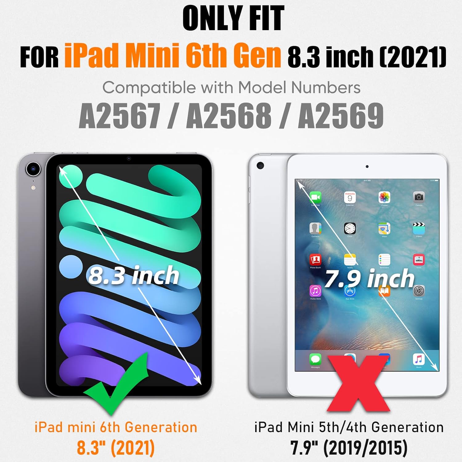 SEYMAC stock Funda para iPad Mini 6 de 8.3 pulgadas 2021 con protector de pantalla para lápiz correa de mano giratoria 360 y soporte, funda a prueba