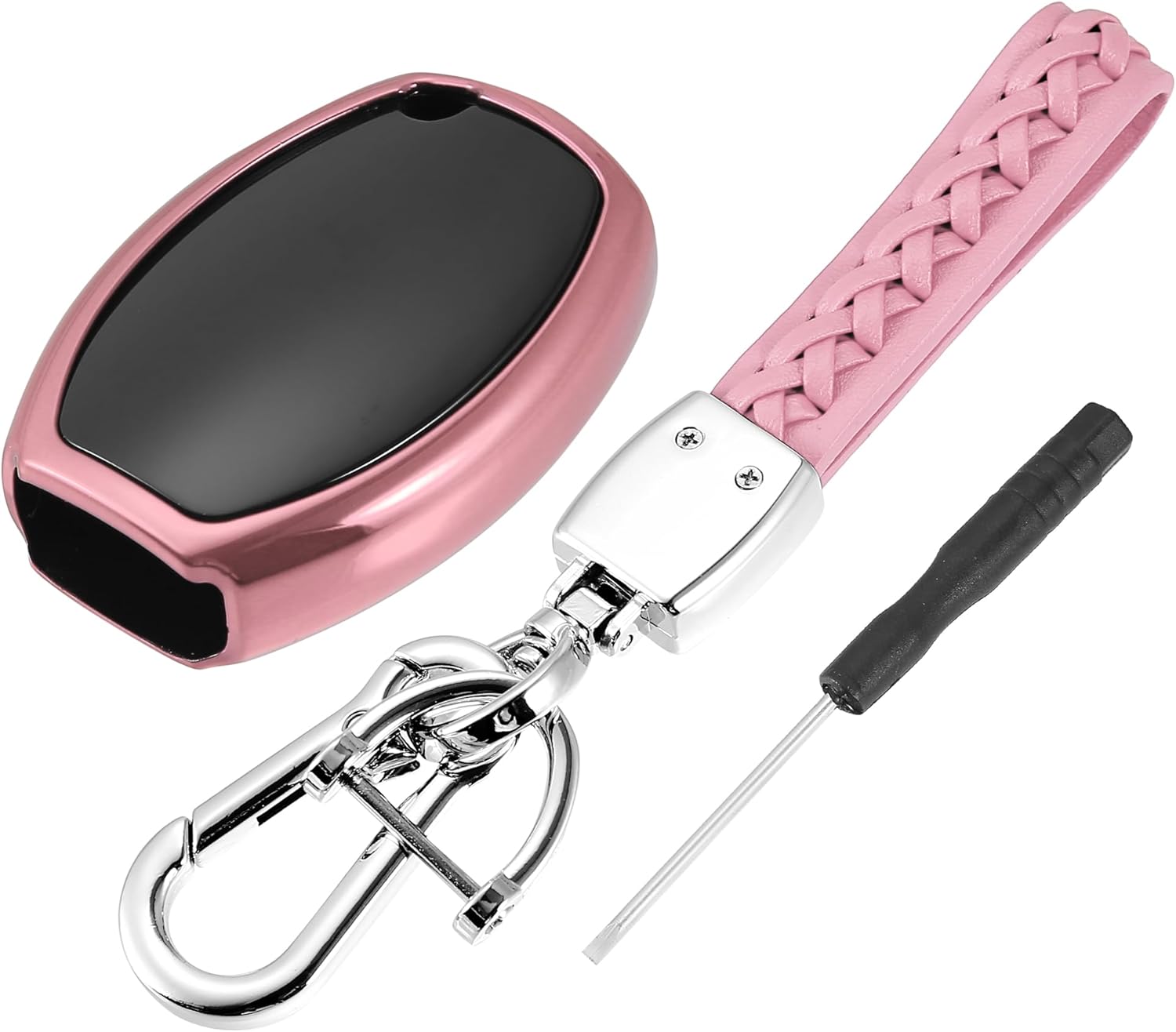 X AUTOHAUX Funda para llavero de automóvil con 3 botones y llavero rosa para Mercedes Benz C E S M CLS CLK G