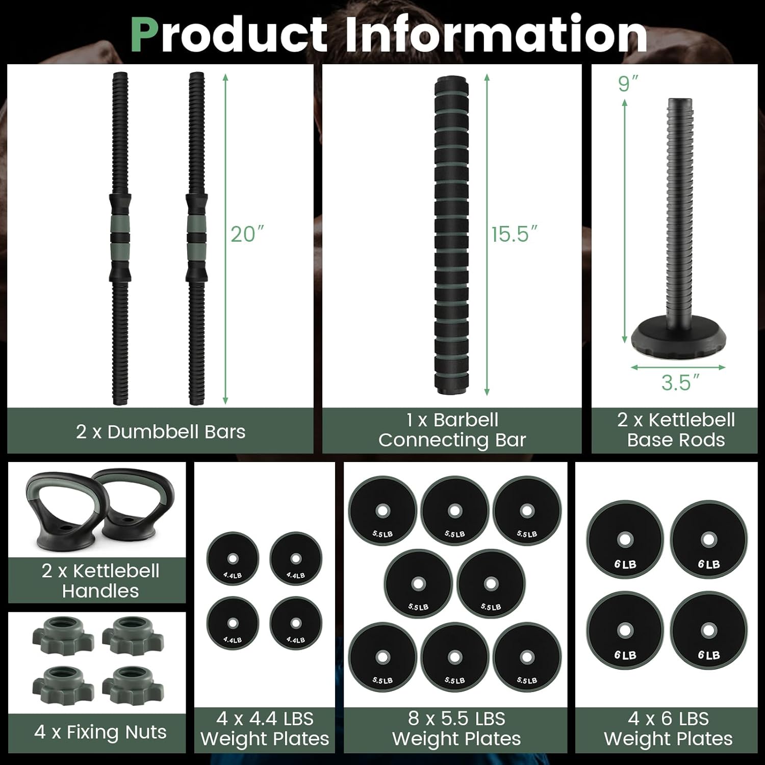 GYMAX Adjustable Dumbbell Set, 4 in 1 Free Weight Set with Connector, 9247 LBS Used As Dumbbells, Barbells, Kettlebells, Push up Stands, Weight