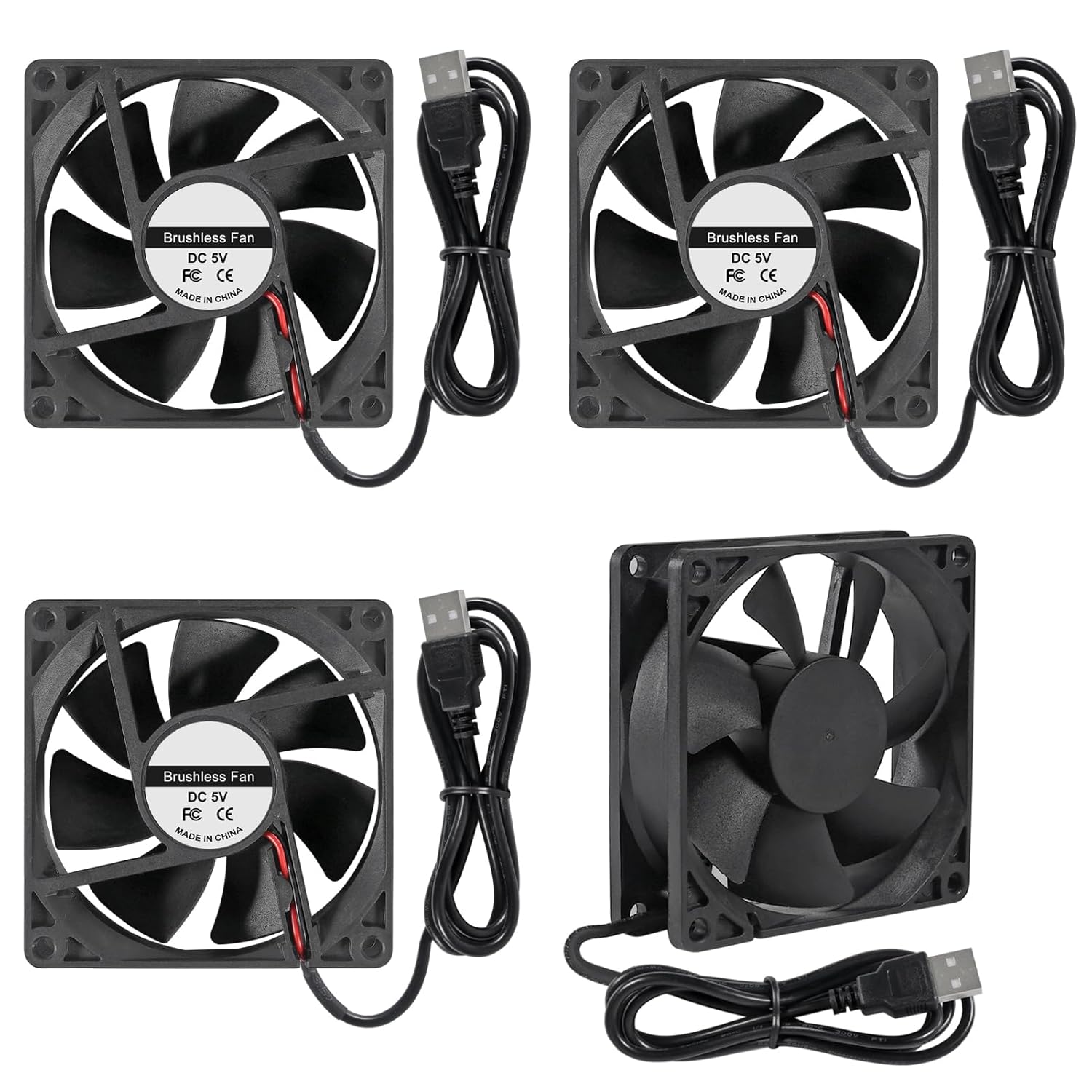 4 unids 8025 Ventilador de enfriamiento 3.150×3.150×0.984 in DC 12V Cooler Ventilador sin escobillas Ventilador 3.150 in XH2.54 2Pin para DIY PC