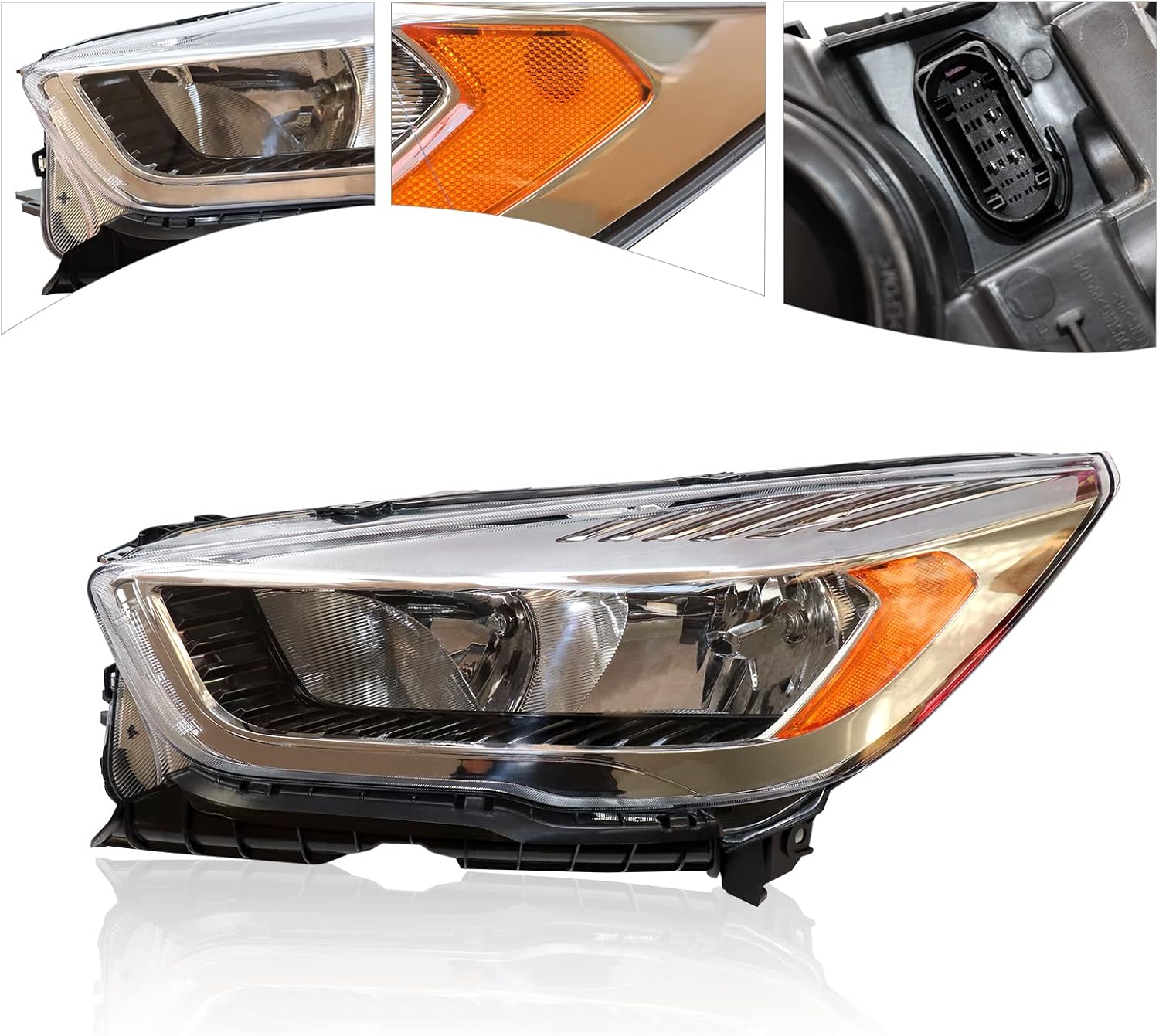 CNCEST Faros delanteros halógenos cromados sin LED DRL, ajuste directo, carcasa cromada, lente transparente para modelos Ford Escape 2017-2019, lado