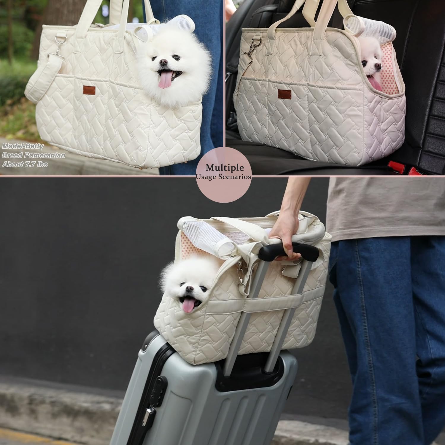 HSC PET – Bolsa para perros pequeños color beige para mujer, transportador de gatos, acolchada para mascotas, de lado suave, para ocio, viajes, ir