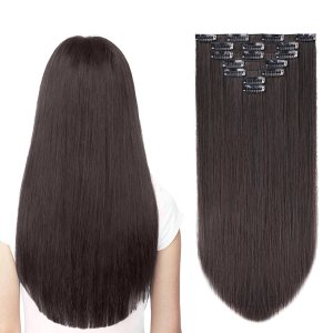 SYXLCYGG Extensiones de cabello castaño, extensiones de cabello castaño oscuro de 22 pulgadas con pinzas, lacio, esponjoso y sin enredos, piezas de SYXLCYGG Extensiones de cabello castaño, extensiones de cabello castaño oscuro de 22 pulgadas con pinzas, lacio, esponjoso y sin enredos, piezas de