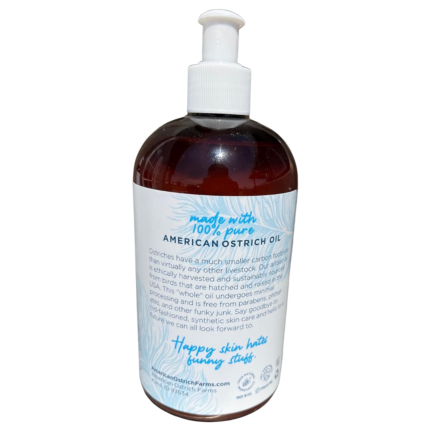 American Ostrich Farms Aceite de avestruz 100% puro, fabricado en Estados Unidos, hidratante natural para la piel rica en omega, botella de 8 onzas,