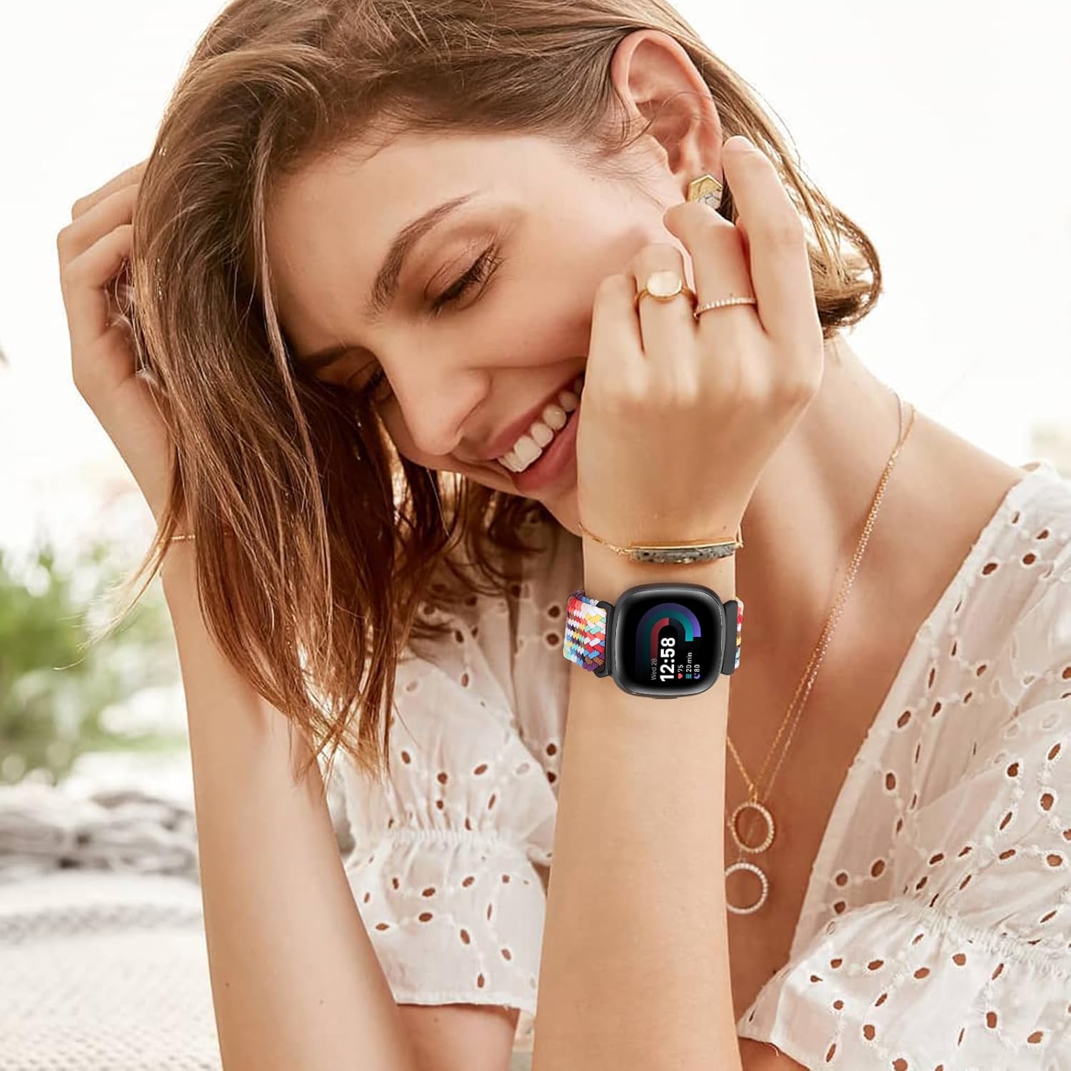 Correa elástica trenzada Solo Loop compatible con Fitbit Versa 4Fitbit Sense 2Fitbit Versa 3Fitbit Sense, correas elásticas de nailon deportivo para