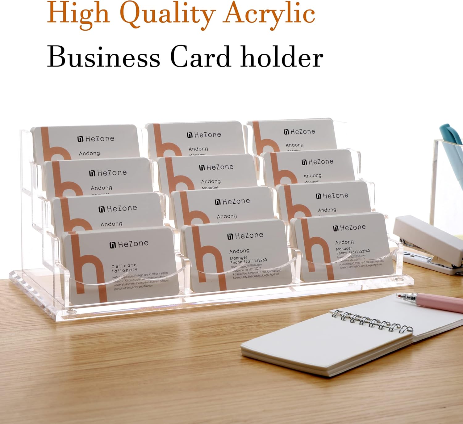 Soporte para tarjetas de visita para escritorio, 12 ranuras y 4 niveles, juego de soporte para tarjetas de visita de acrílico transparente múltiple,