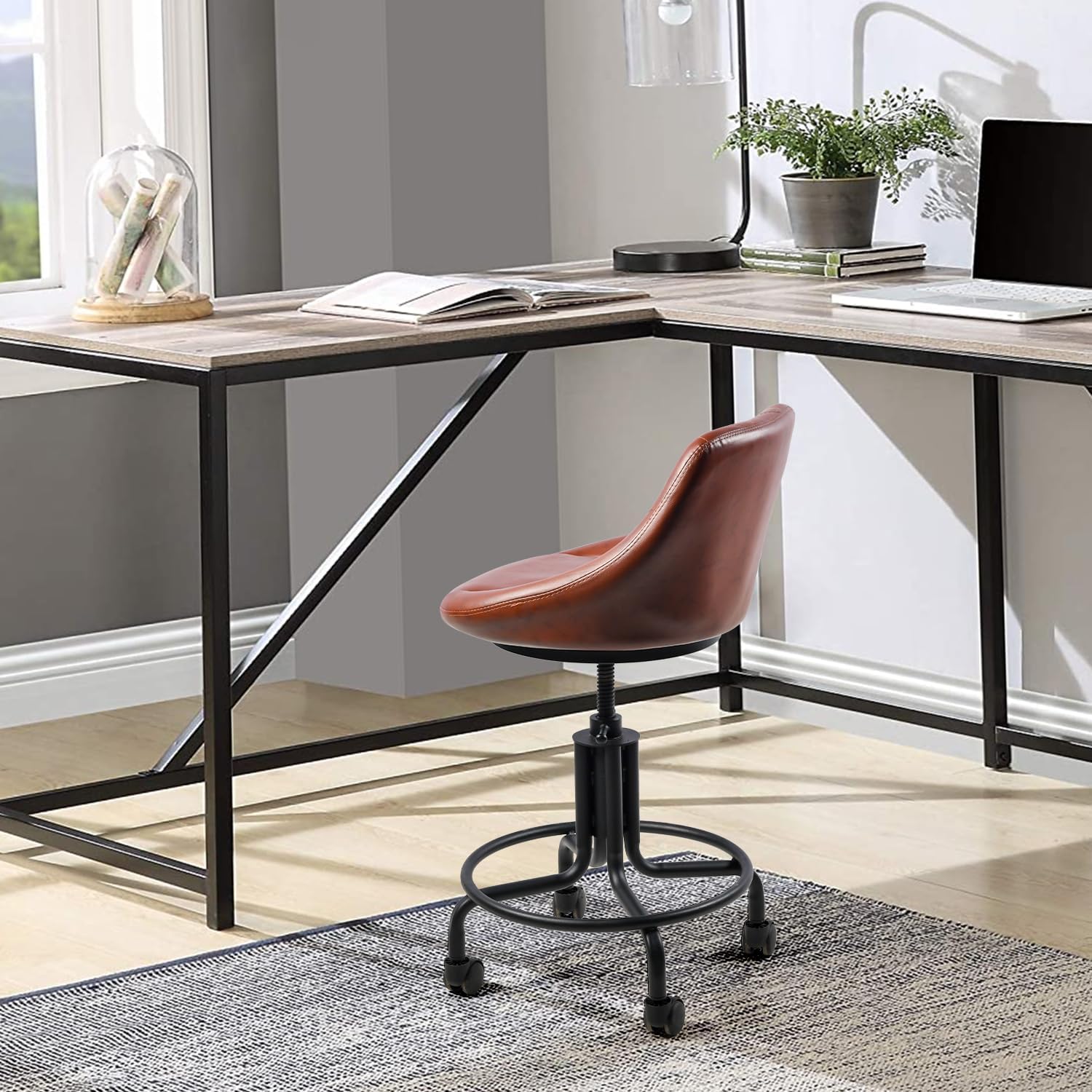 Topower American Antique Diseño Industrial Metal Altura Ajustable Cocina Comedor Desayuno Silla de estilo industrial Taburete de bar con ruedas,