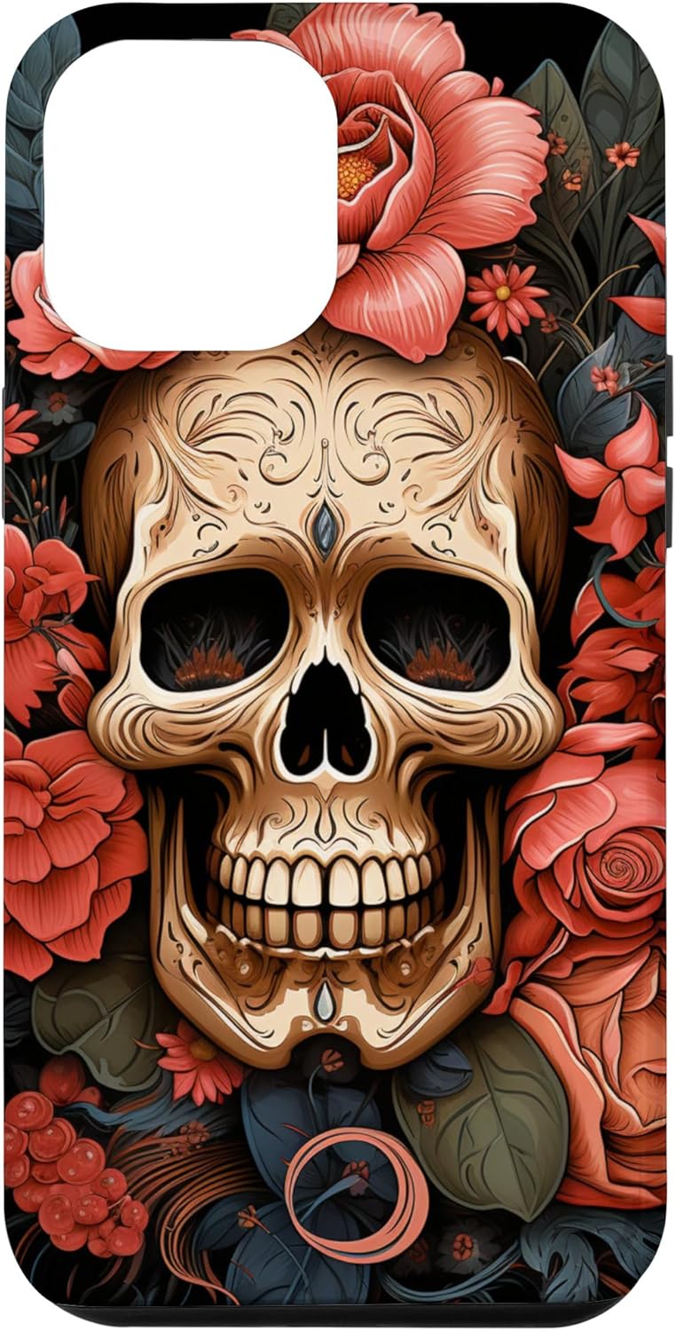 Funda para iPhone 12 Pro Max con diseño floral de calavera de azúcar, tulipán, rosa, Halloween, Cottagecore