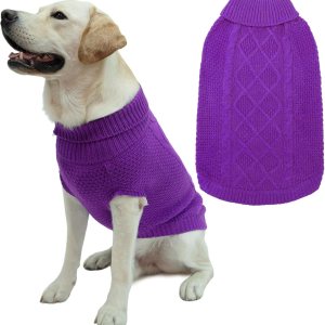 Mihachi Suéter de cuello alto para perro, abrigo de invierno, ropa clásica de punto trenzado con agujero para la correa para clima frío, regalo Mihachi Suéter de cuello alto para perro, abrigo de invierno, ropa clásica de punto trenzado con agujero para la correa para clima frío, regalo