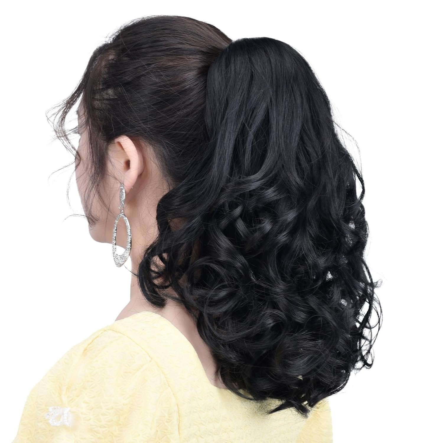 Negro – Extensiones de cola de caballo, extensión de pelo de cola de caballo con clip de garra falsa