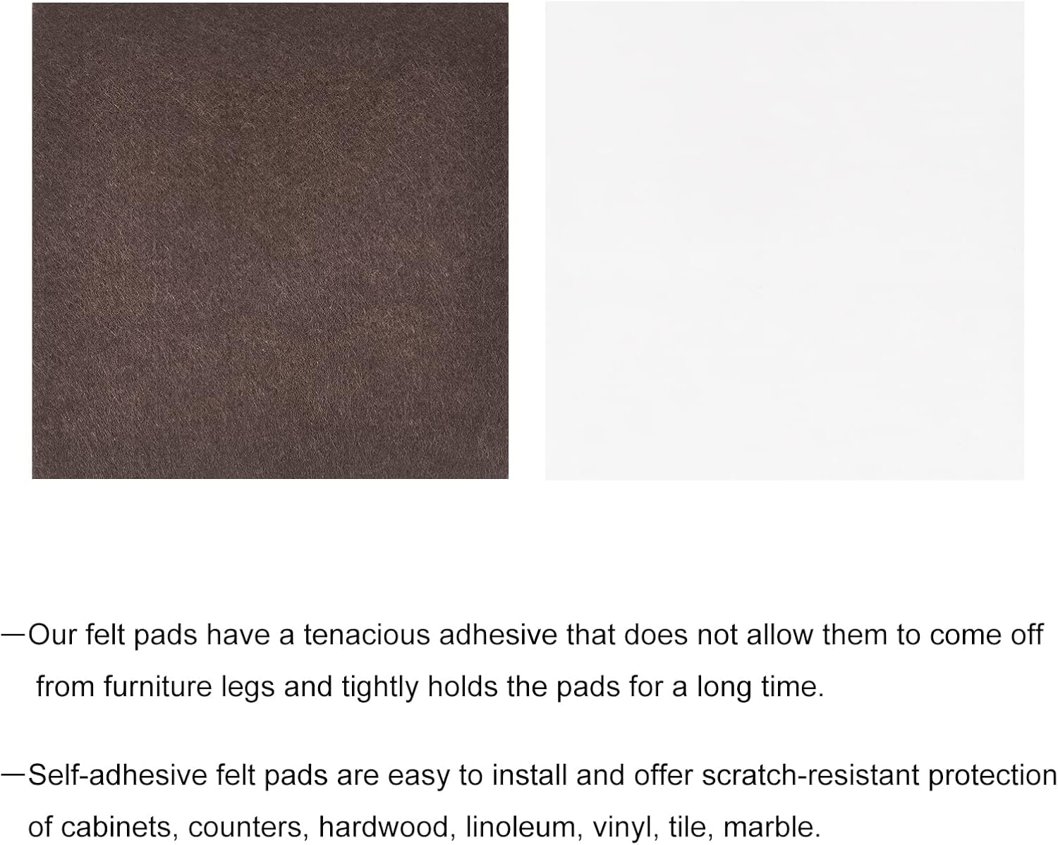 uxcell Almohadillas de fieltro para muebles, 1.5 x 1.5 pulgadas, autoadhesivas, cortables, antiarañazos, protectores de suelo cuadrados para patas